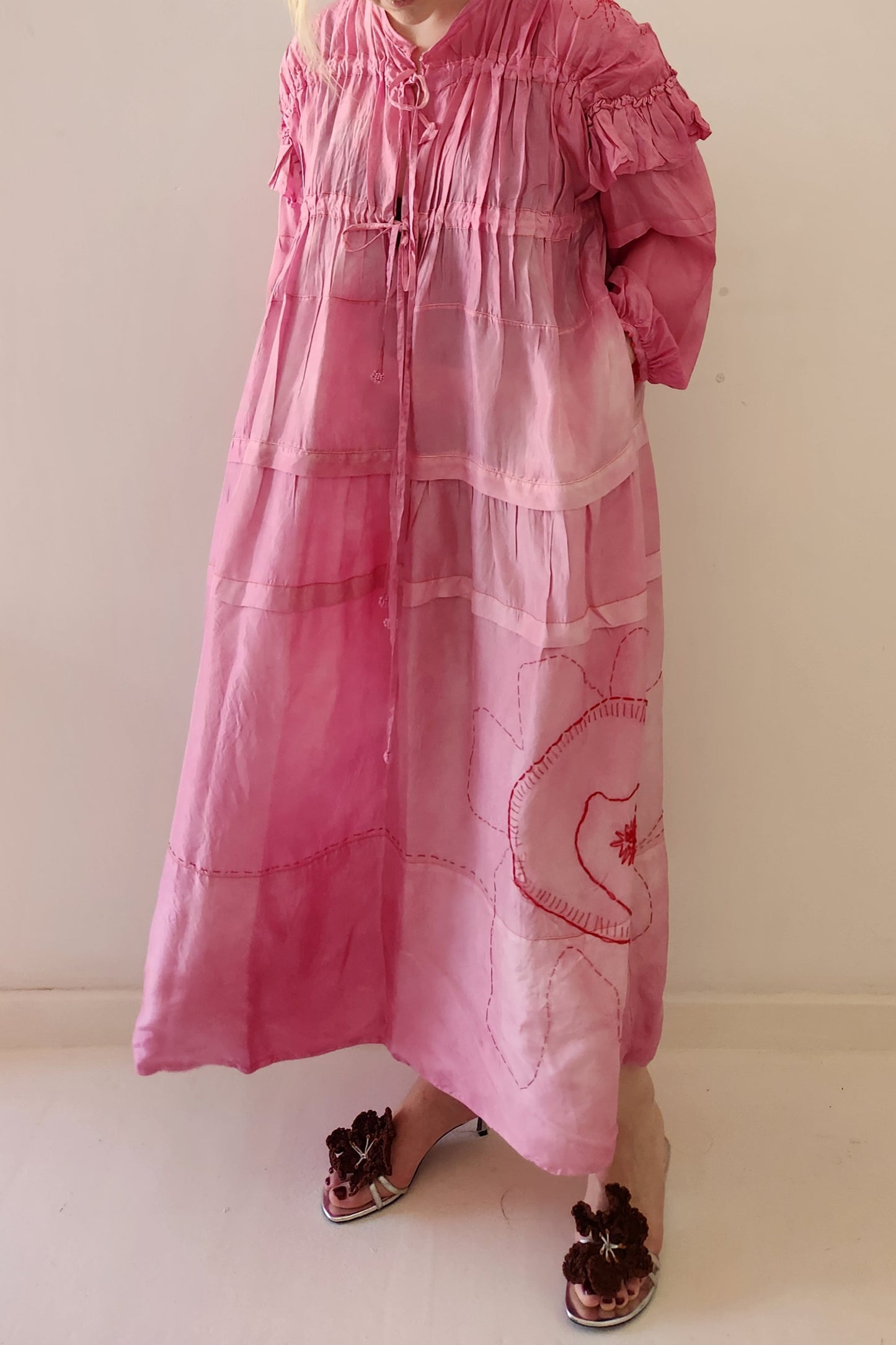 EMBROIDERED GATHER DRESS