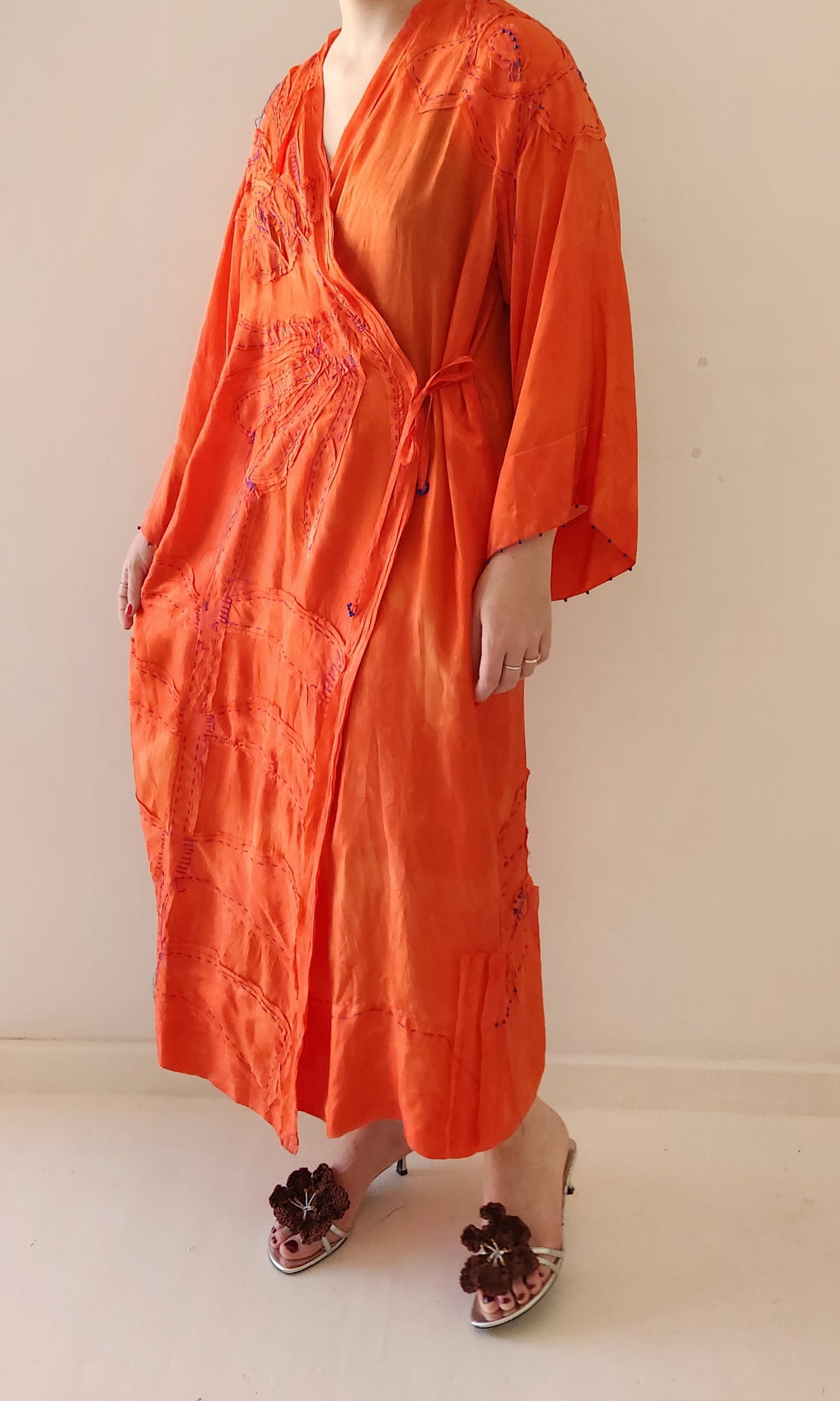 EMBROIDERED SILK WRAP DRESS