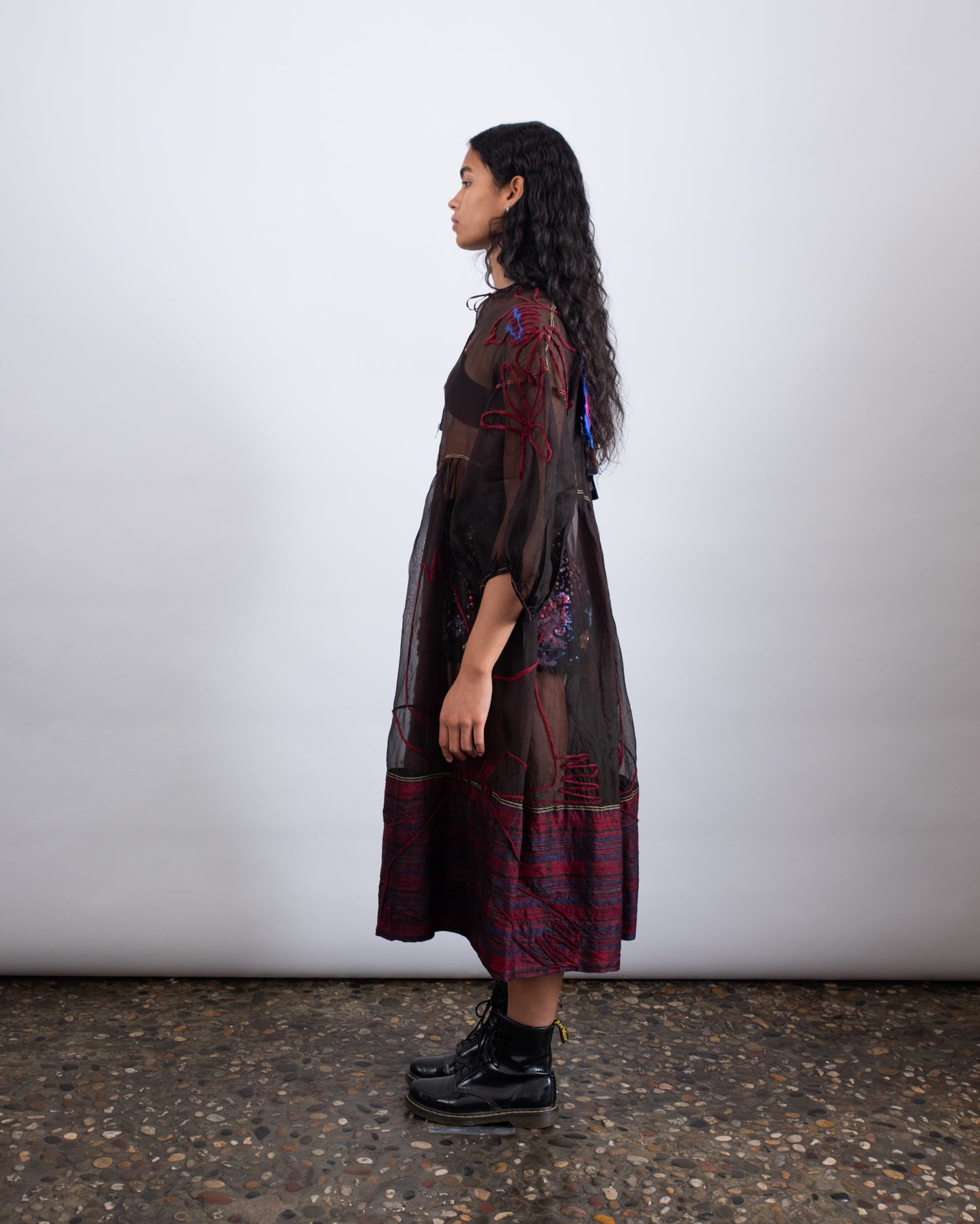 HAND DYED SILK ORGANZA DRESS W/ EMBROIDERY