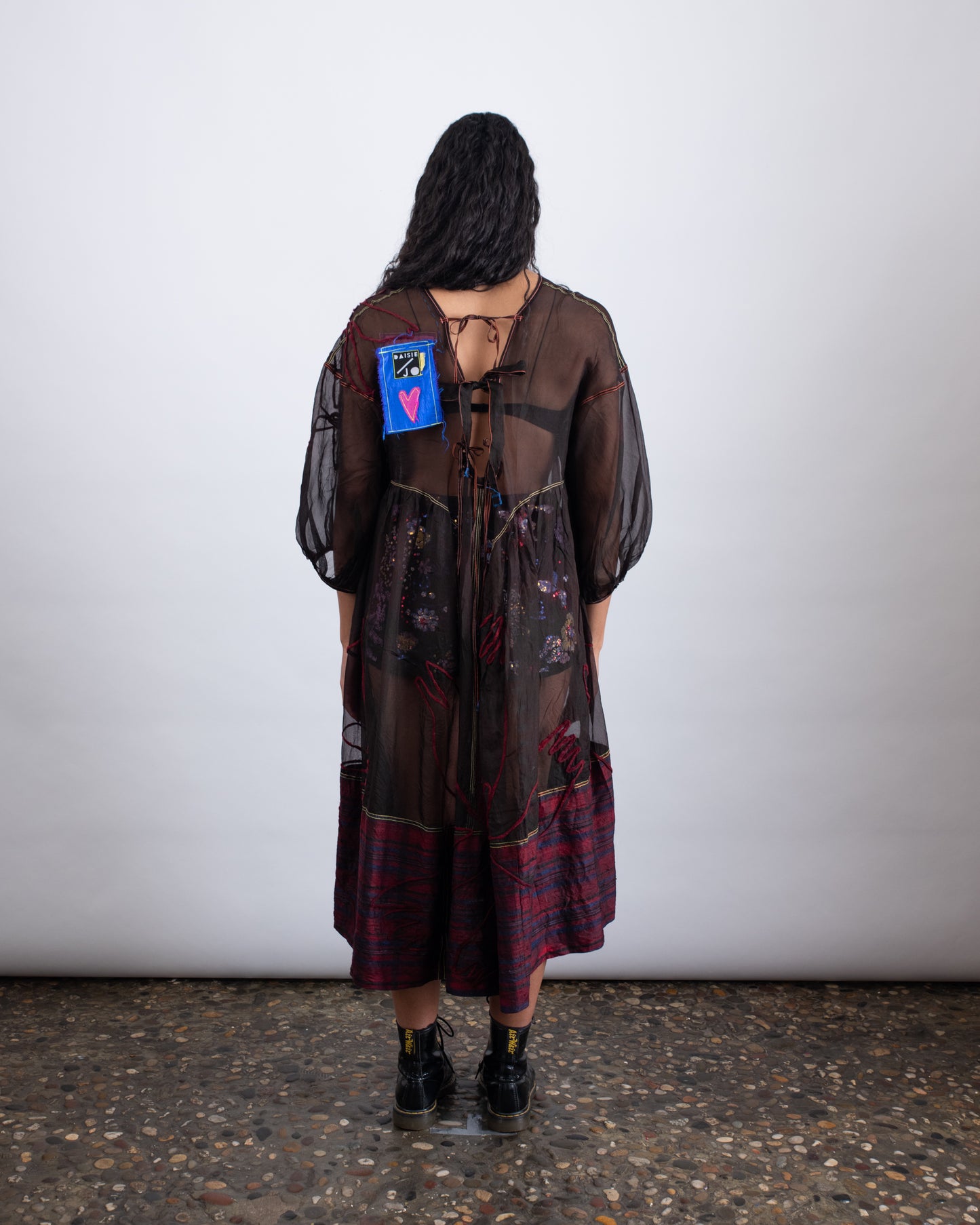 HAND DYED SILK ORGANZA DRESS W/ EMBROIDERY