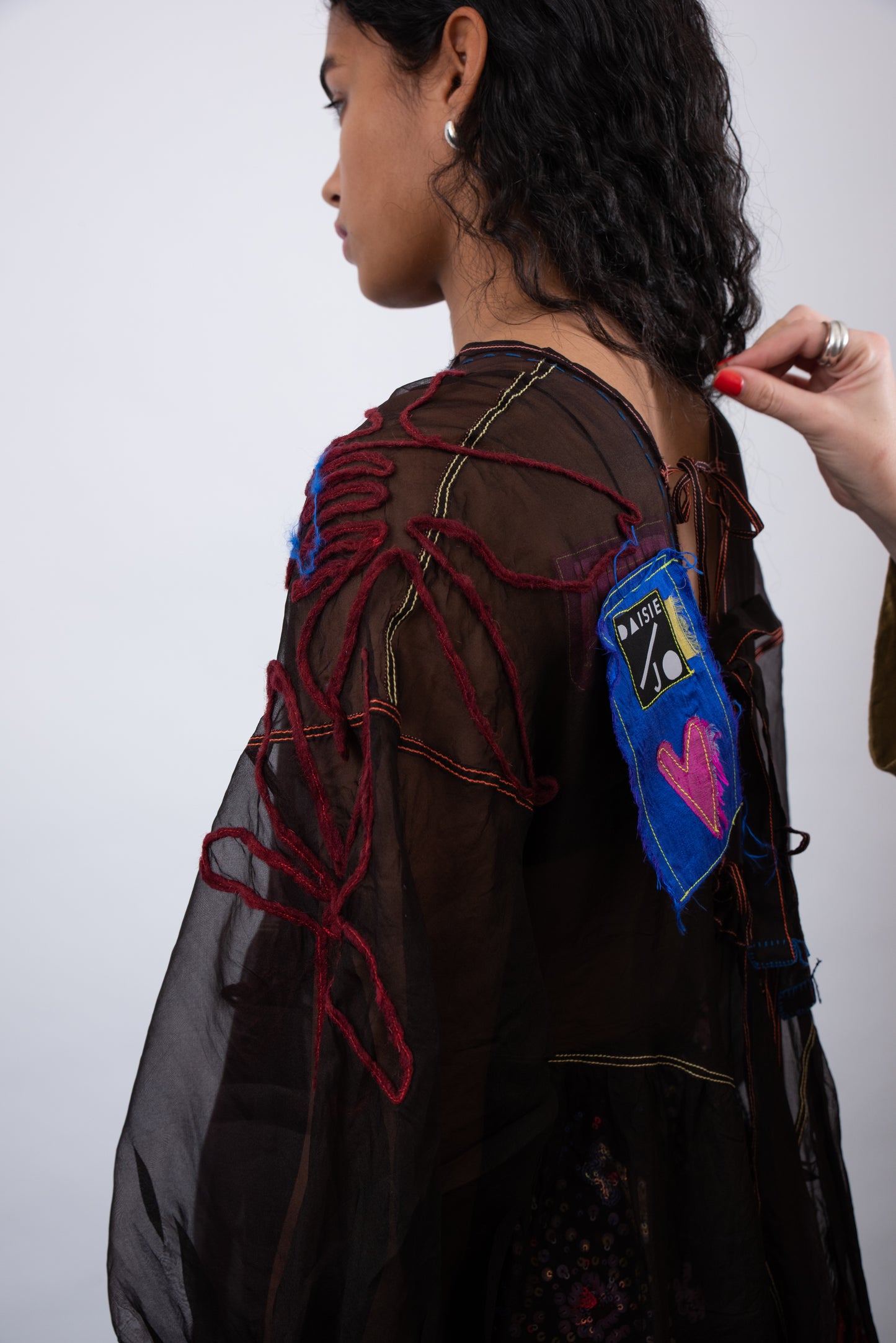HAND DYED SILK ORGANZA DRESS W/ EMBROIDERY