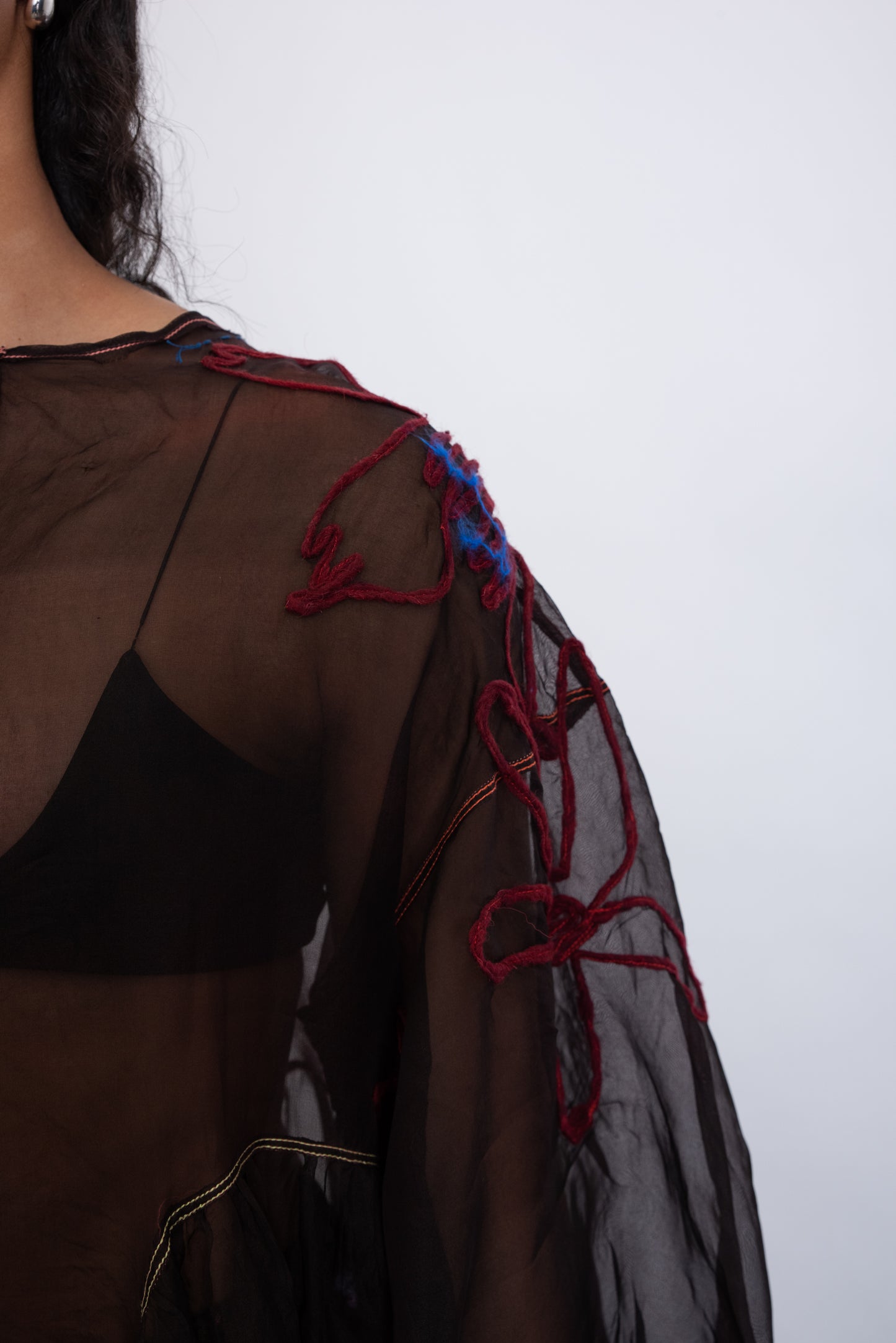 HAND DYED SILK ORGANZA DRESS W/ EMBROIDERY