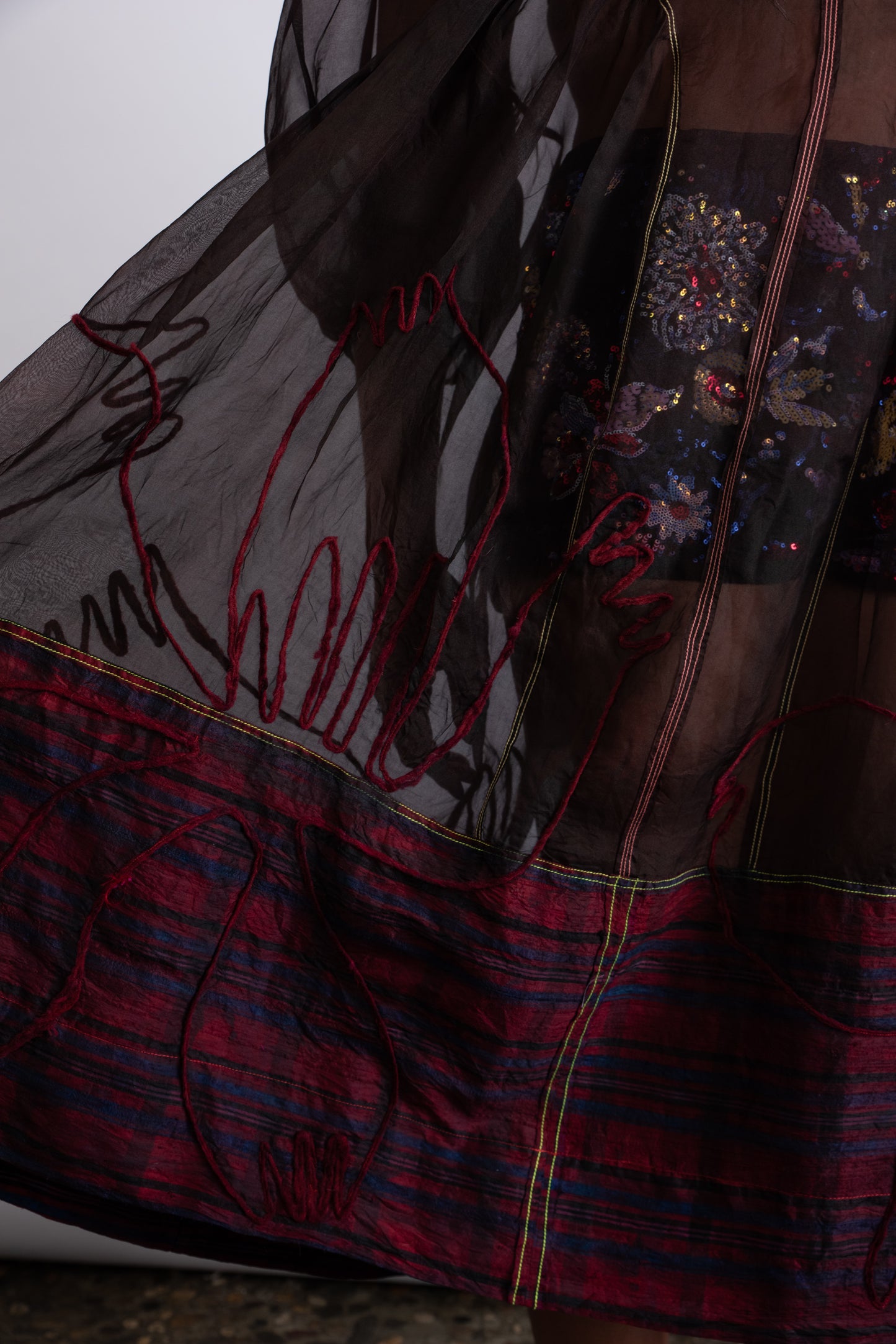 HAND DYED SILK ORGANZA DRESS W/ EMBROIDERY