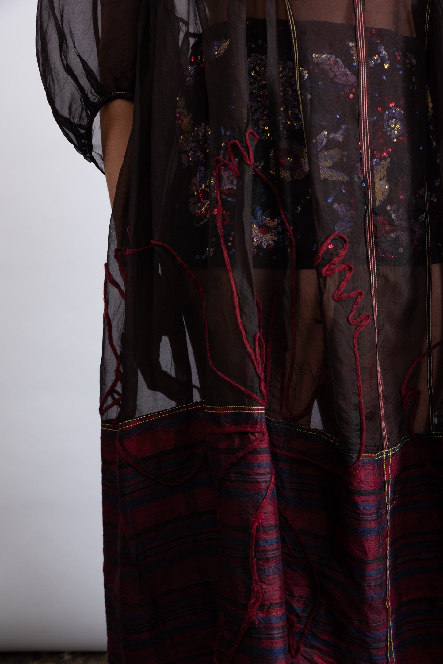 HAND DYED SILK ORGANZA DRESS W/ EMBROIDERY