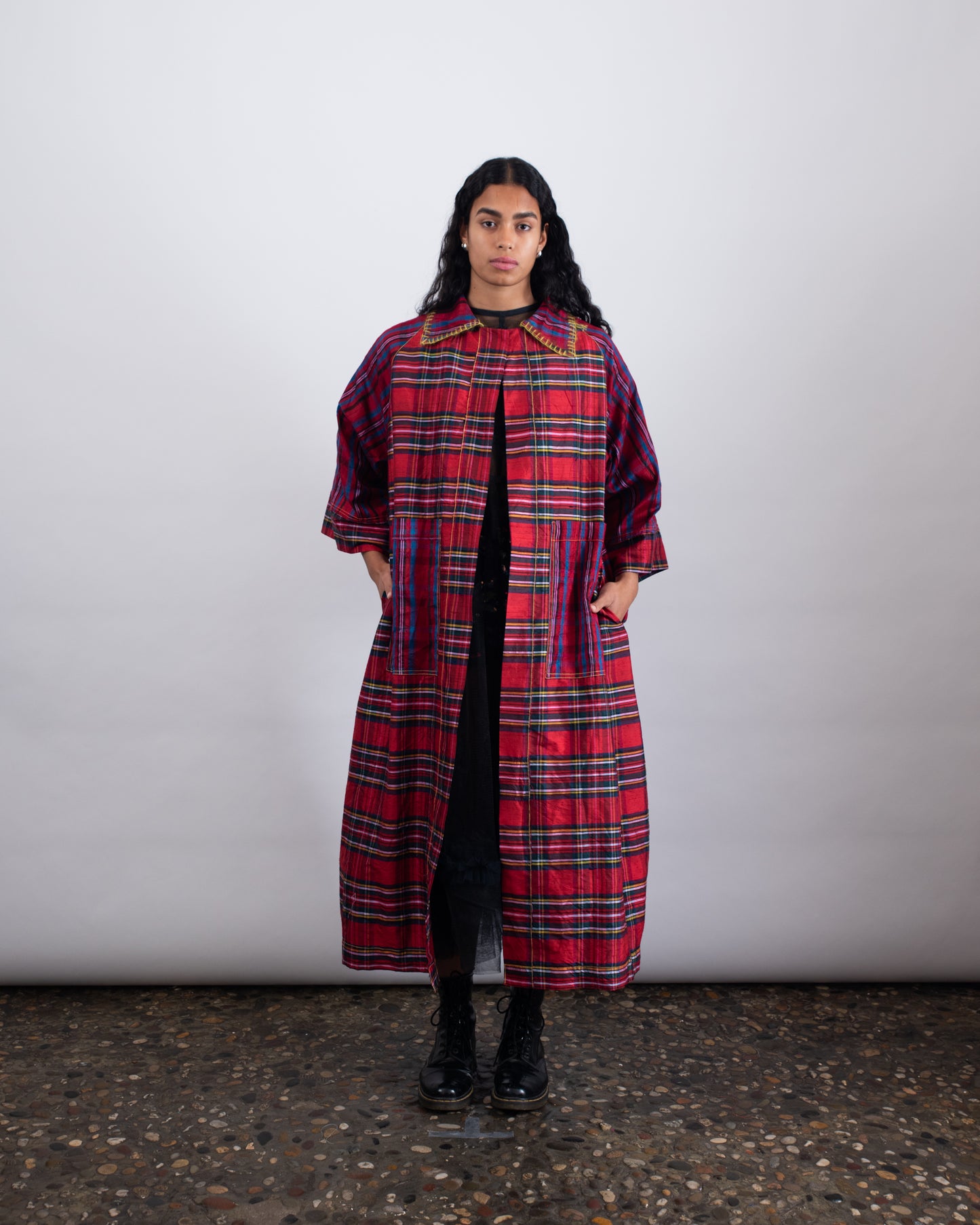 PLAID SILK COAT