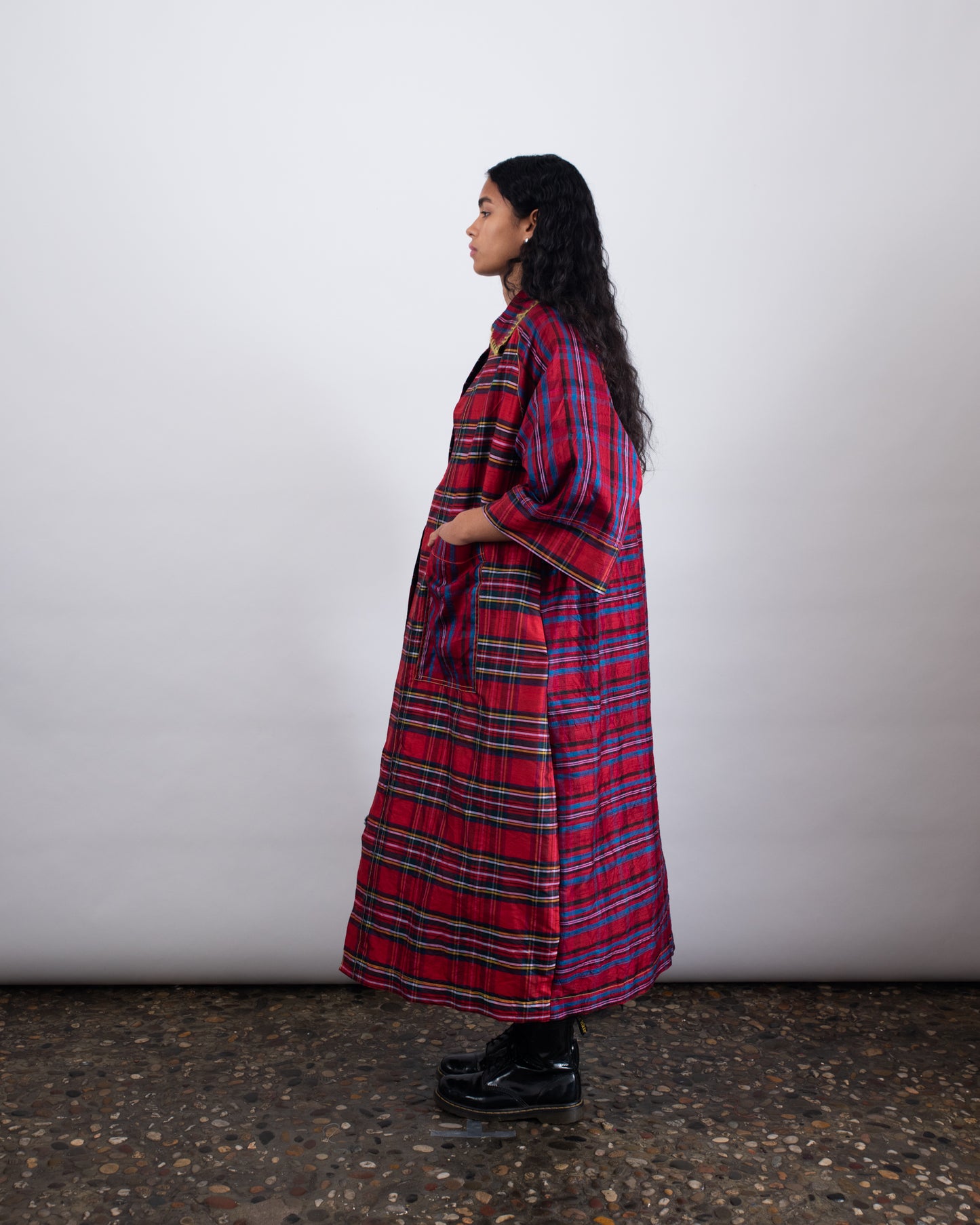 PLAID SILK COAT
