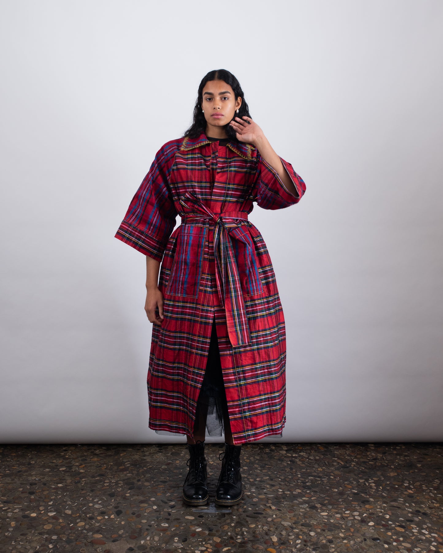 PLAID SILK COAT
