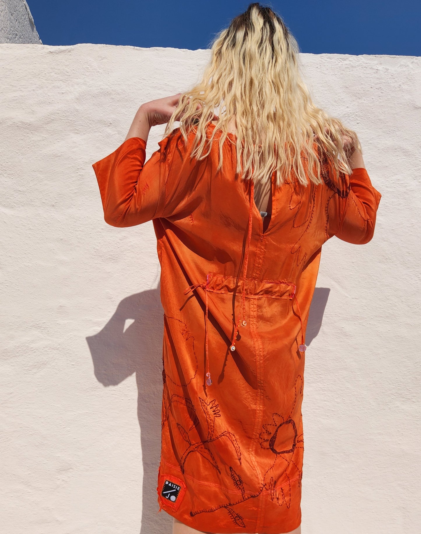 ORANGE SILK GATHER DRESS