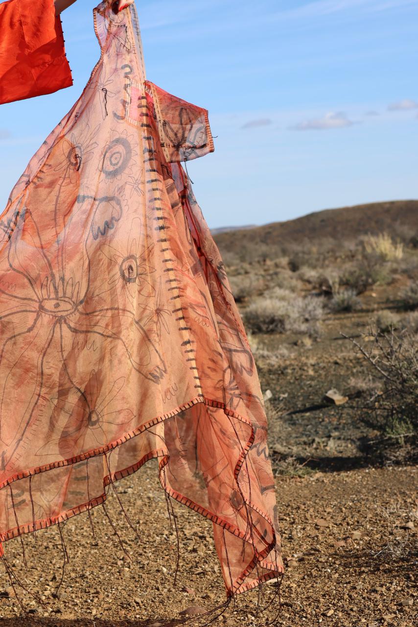 Hand painted silk organza dress