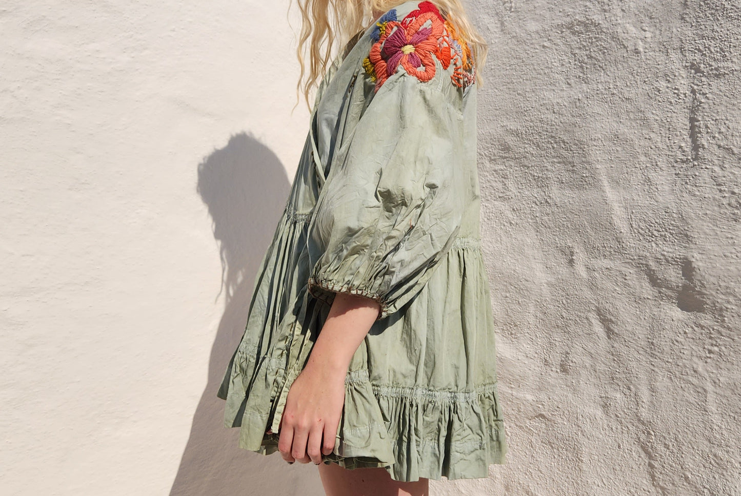 HAND DYED COTTON WRAP DRESS - Sage
