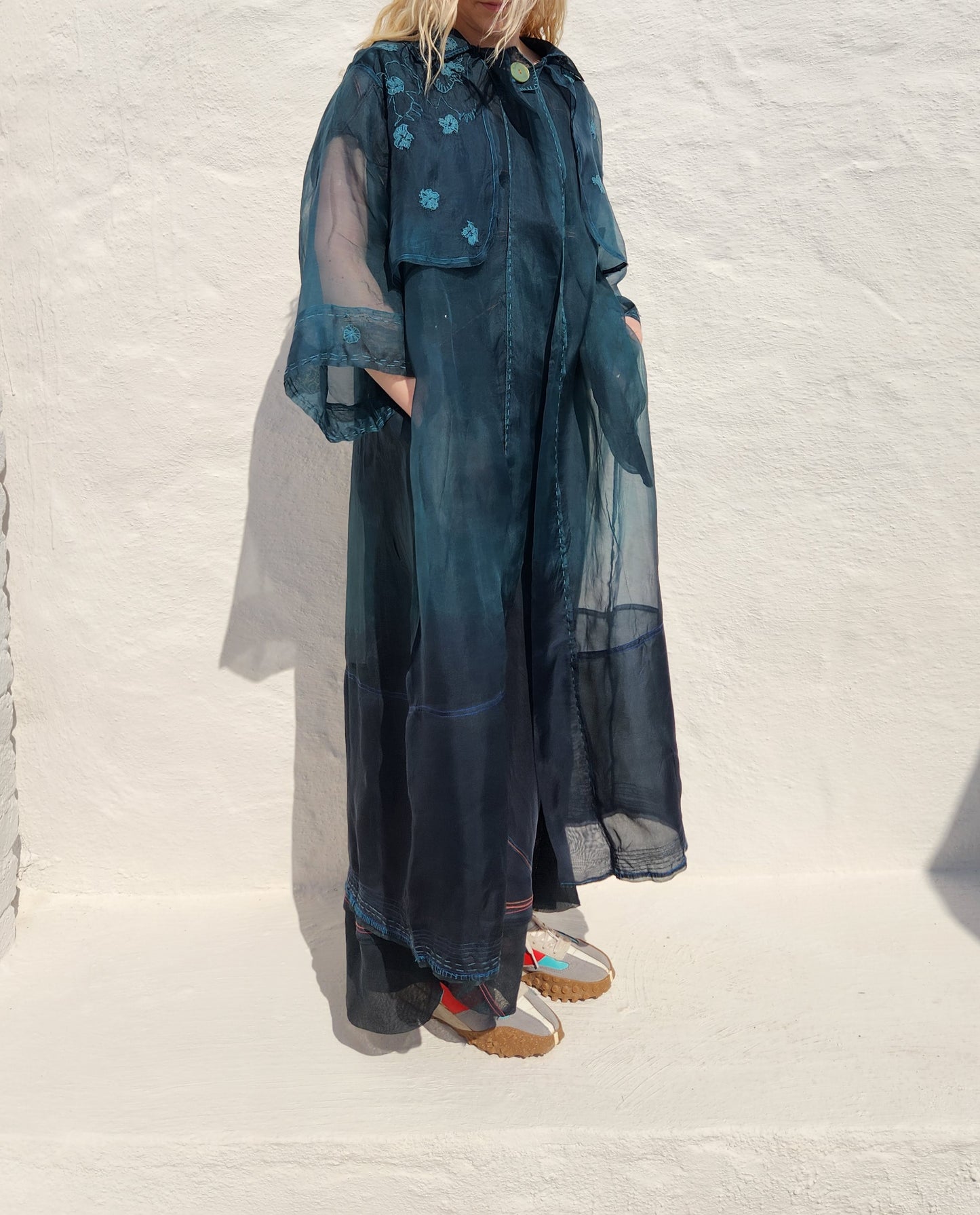 PETROL EMBROIDERED TRENCH COAT