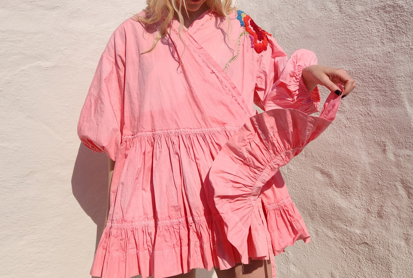 HAND DYED COTTON WRAP DRESS - Pink 02