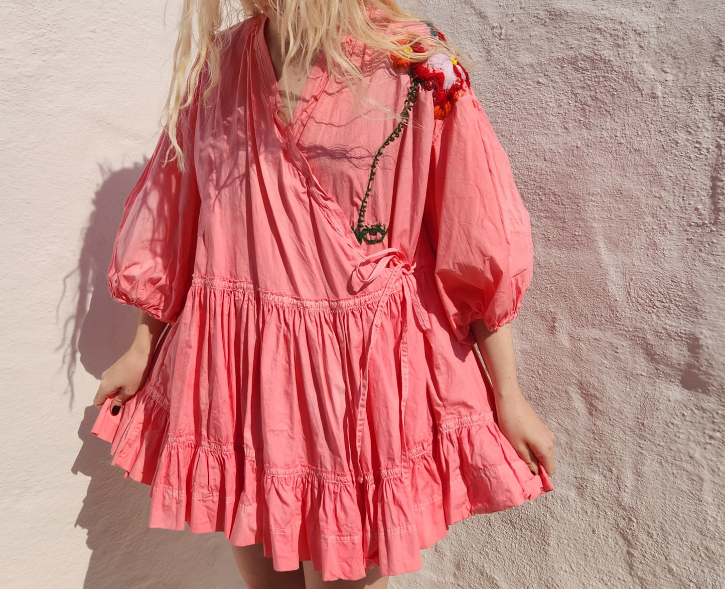 HAND DYED COTTON WRAP DRESS - Pink 01