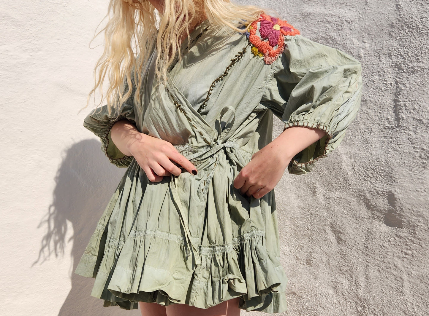 HAND DYED COTTON WRAP DRESS - Sage