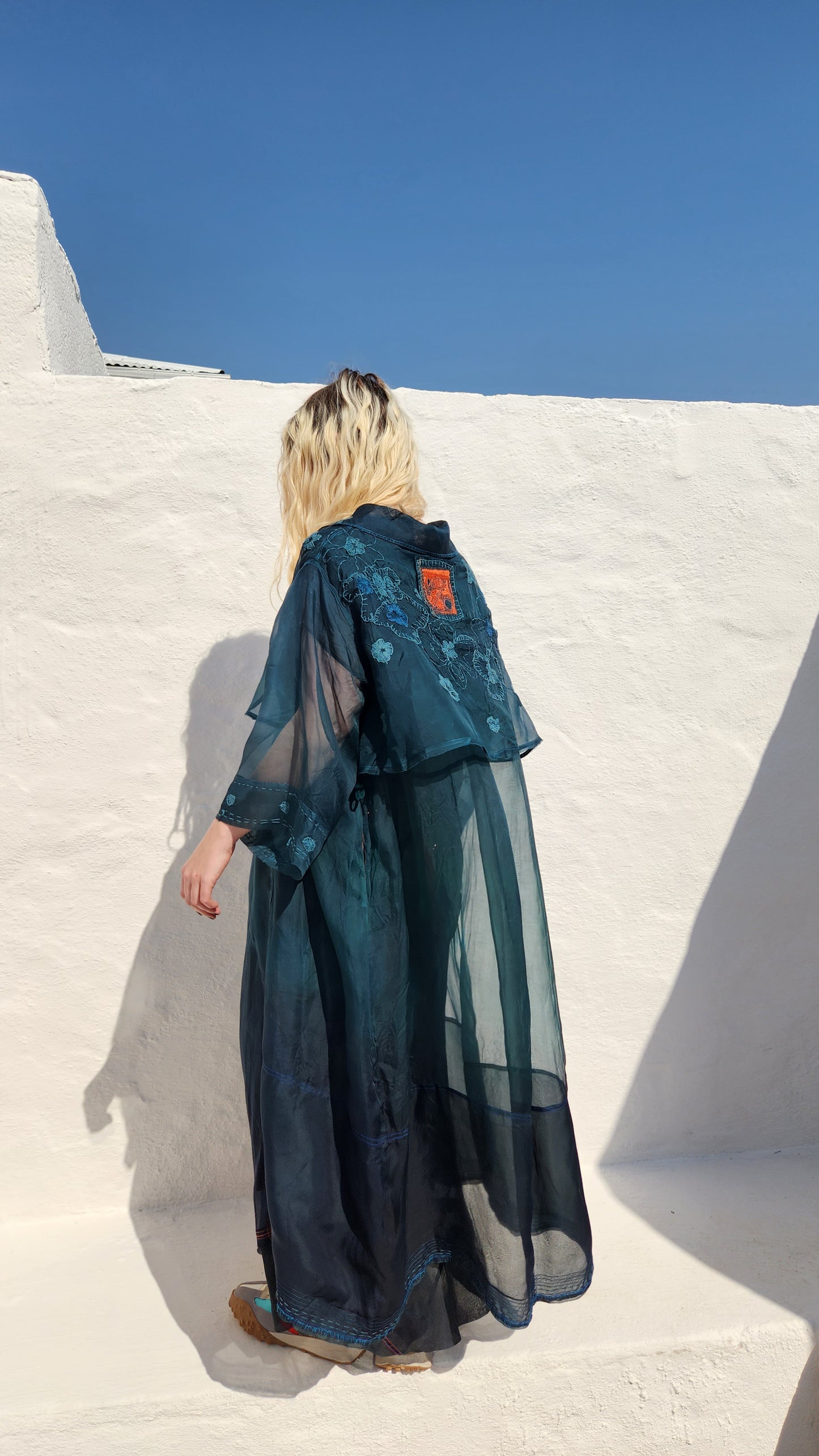 PETROL EMBROIDERED TRENCH COAT