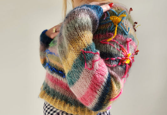 HAND KNITTED MOHAIR STRIPE SWEATER #01