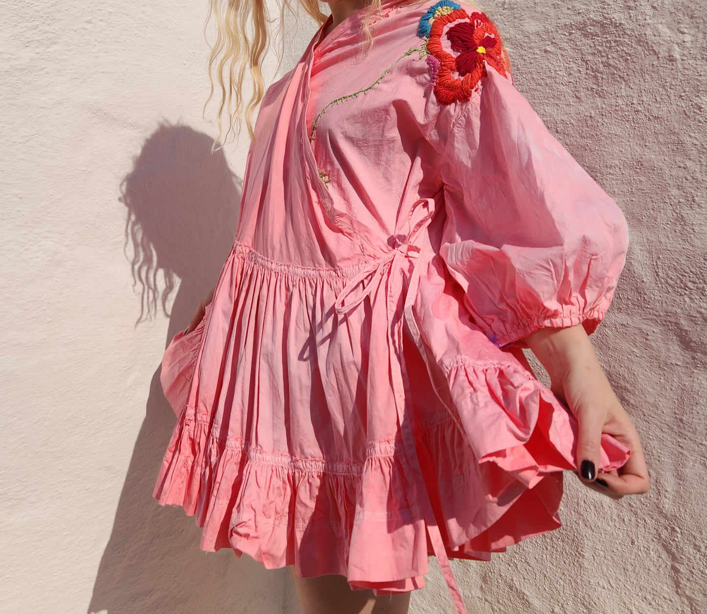 HAND DYED COTTON WRAP DRESS - Pink 02