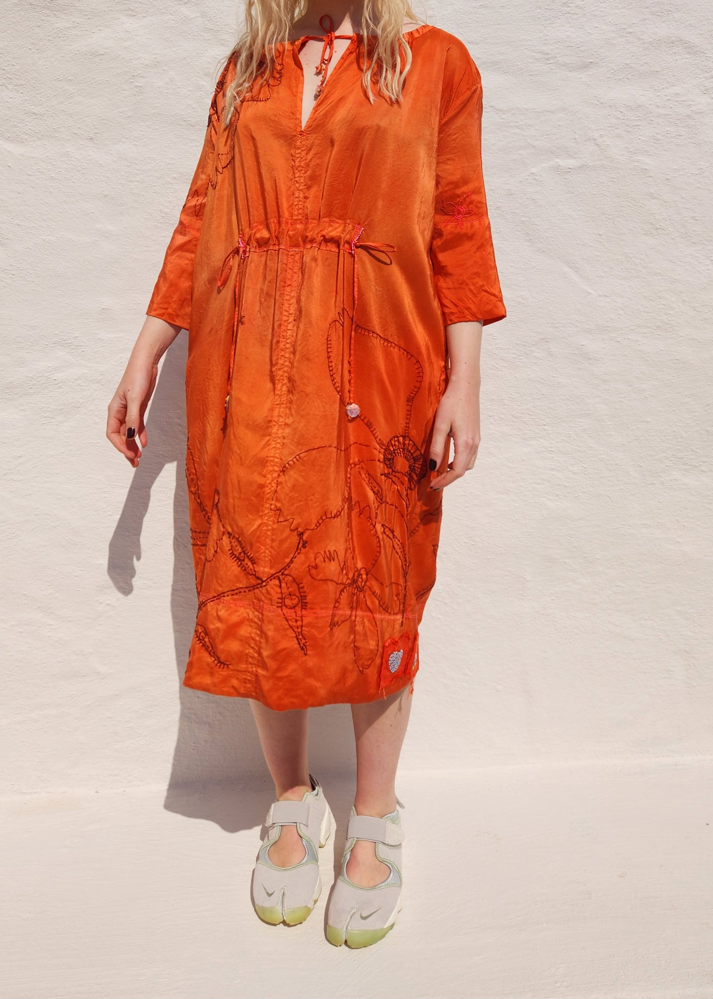ORANGE SILK GATHER DRESS