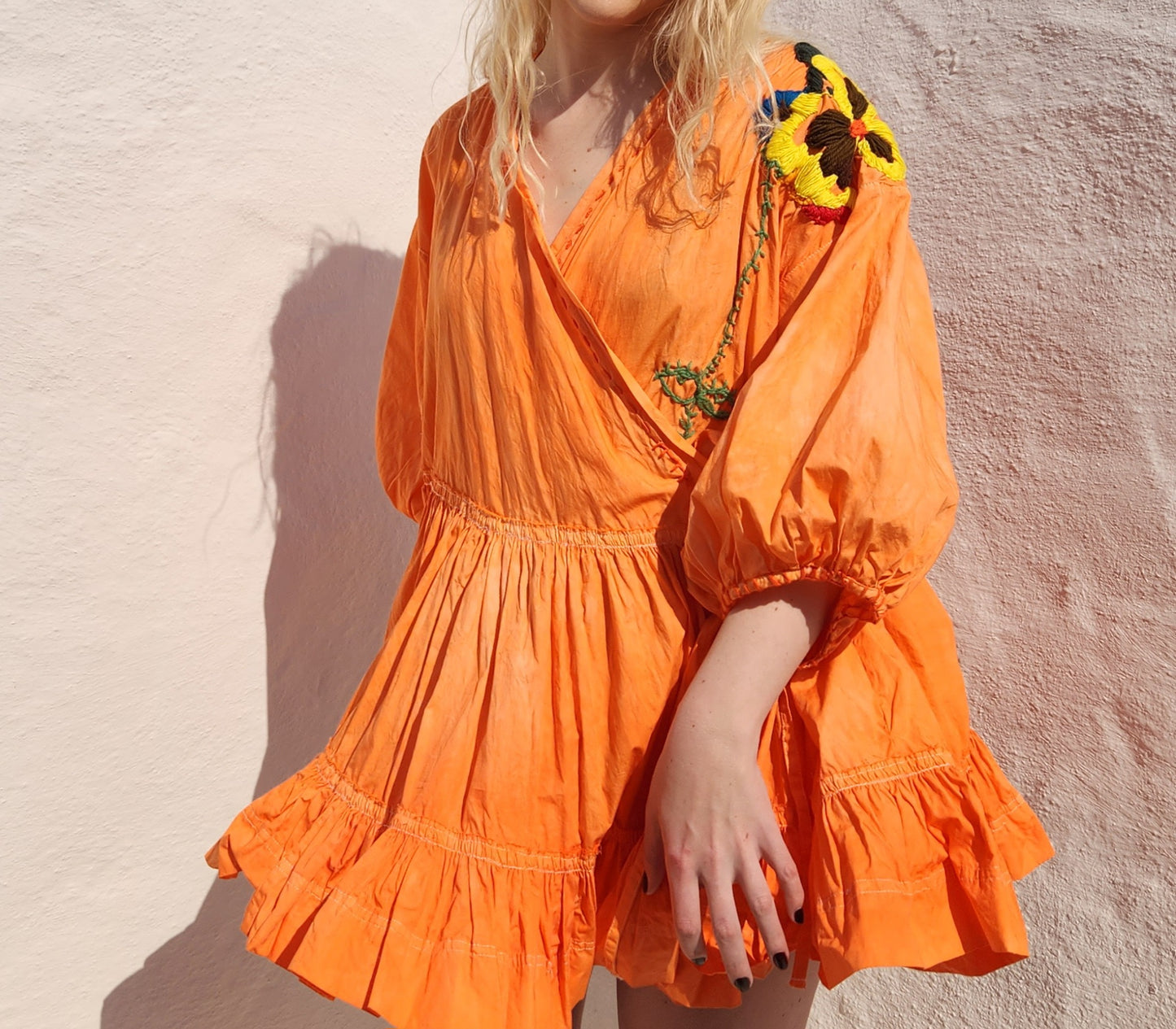 HAND DYED COTTON WRAP DRESS - Orange 01
