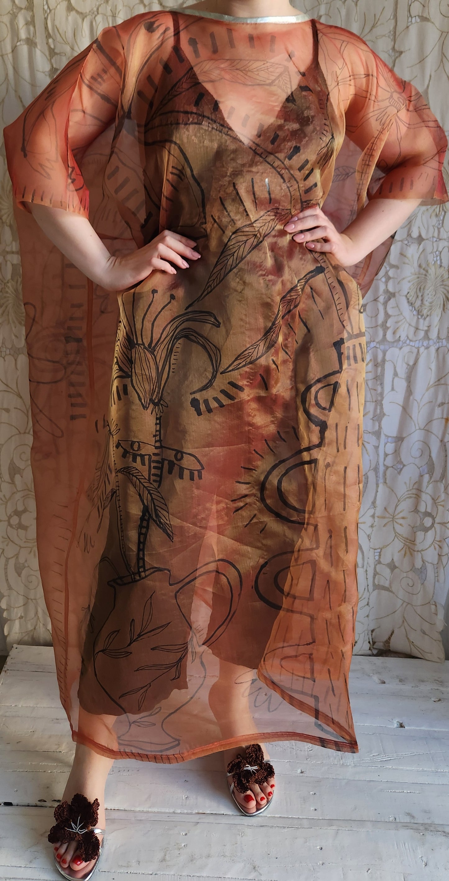 HAND PAINTED SILK ORGANZA DRESS