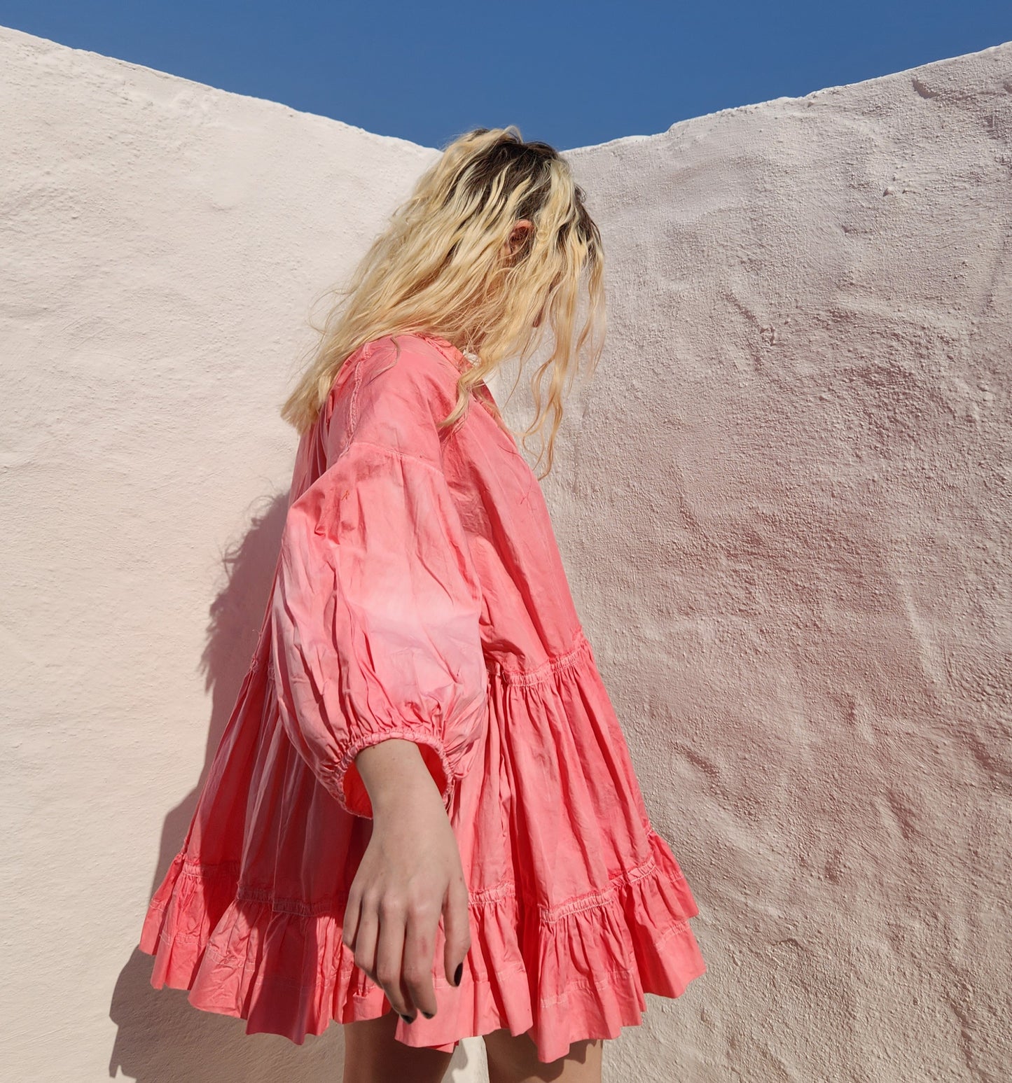 HAND DYED COTTON WRAP DRESS - Pink 01