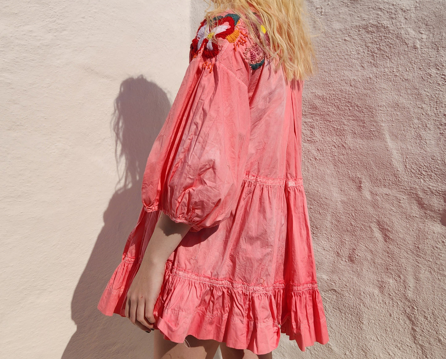 HAND DYED COTTON WRAP DRESS - Pink 01