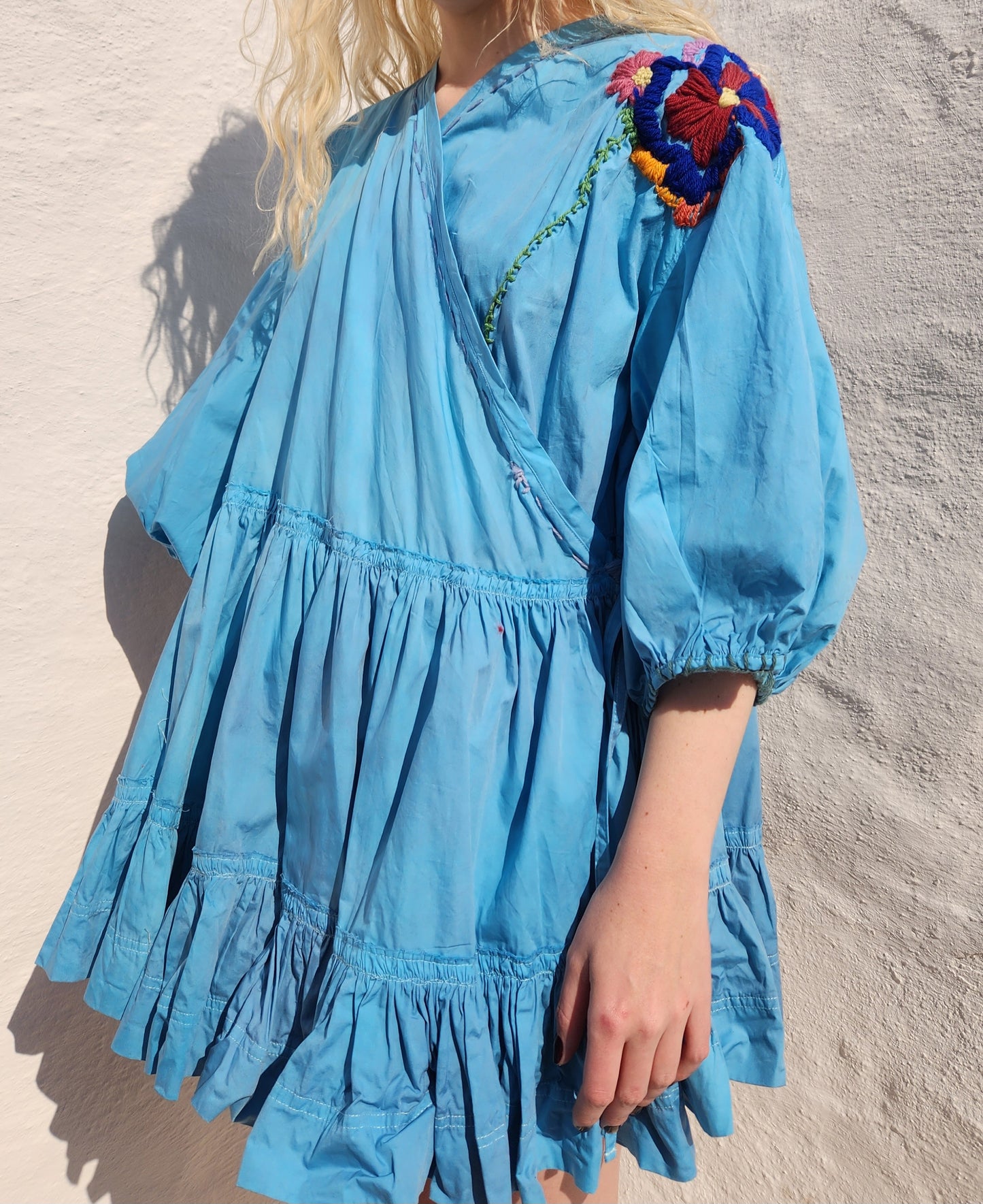 HAND DYED COTTON WRAP DRESS - Blue