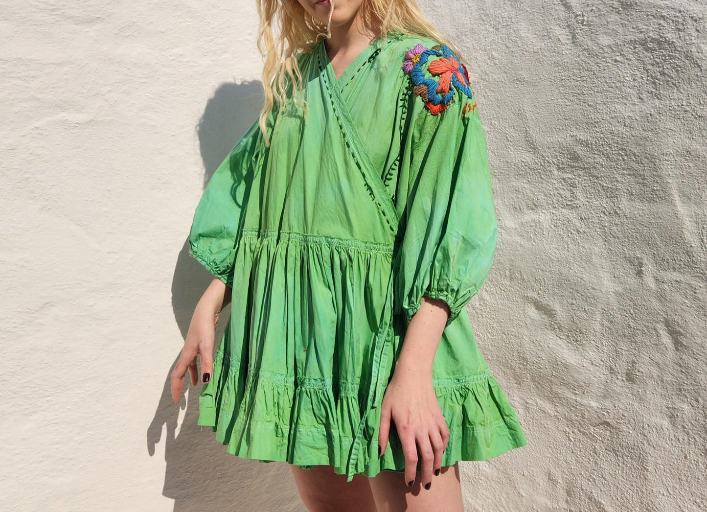 HAND DYED COTTON WRAP DRESS - Green
