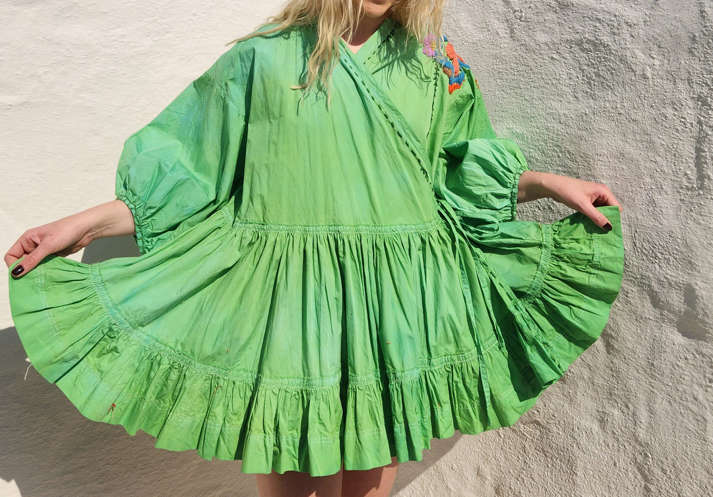 HAND DYED COTTON WRAP DRESS - Green