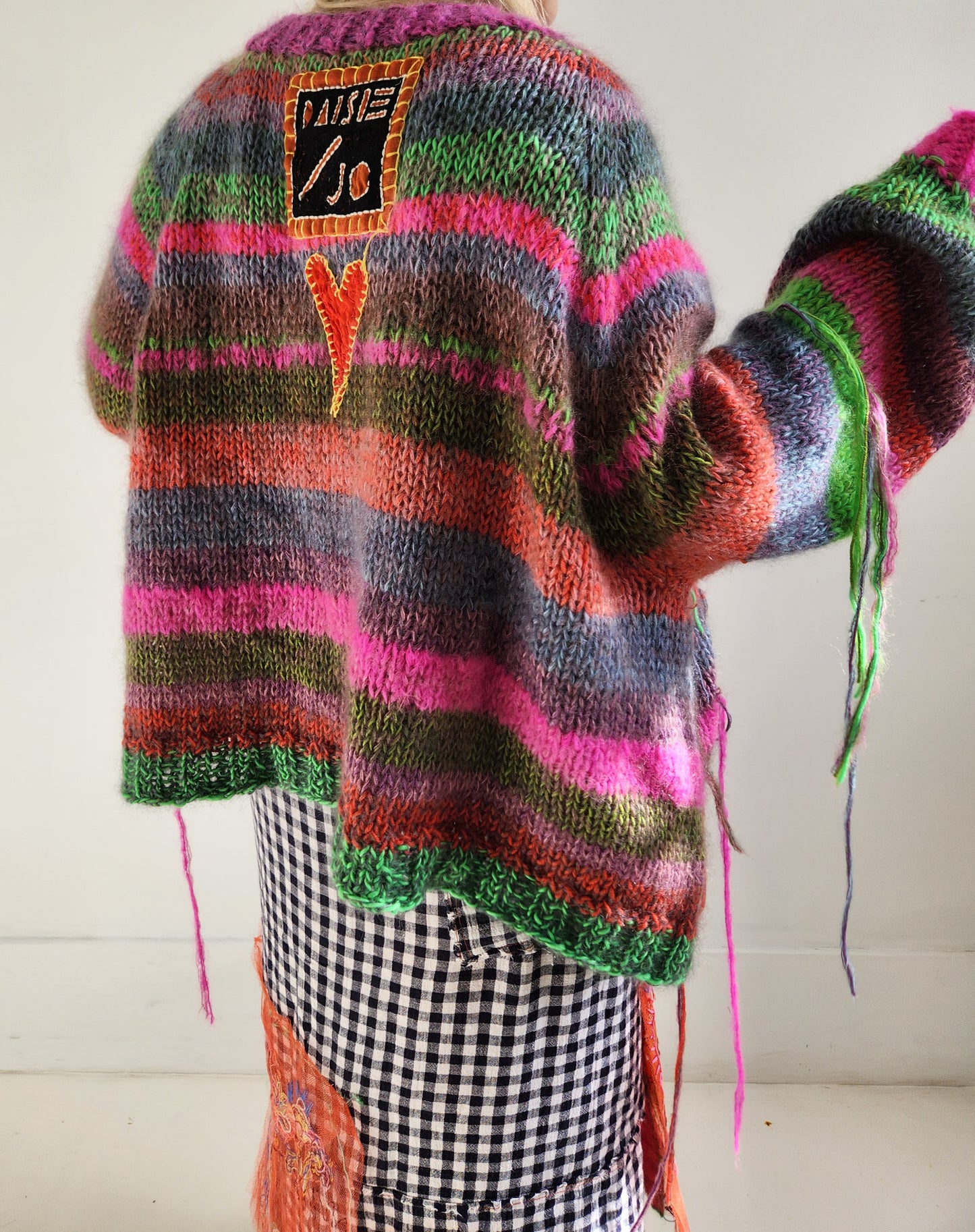 Merino wool Balloon sleeve stripe cardigan