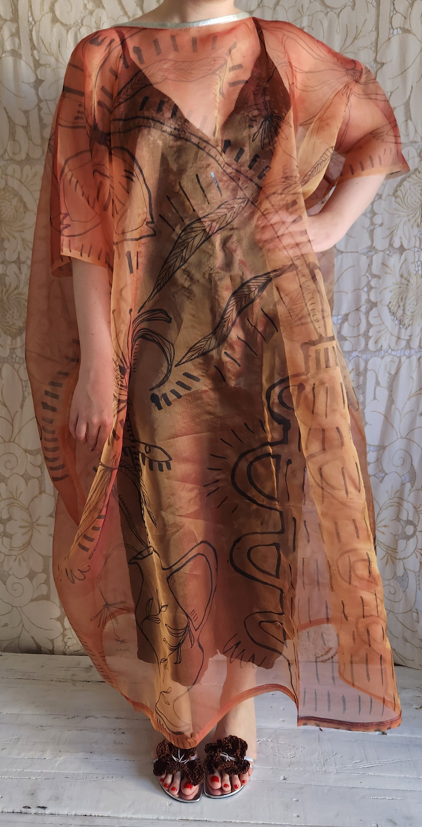 HAND PAINTED SILK ORGANZA DRESS