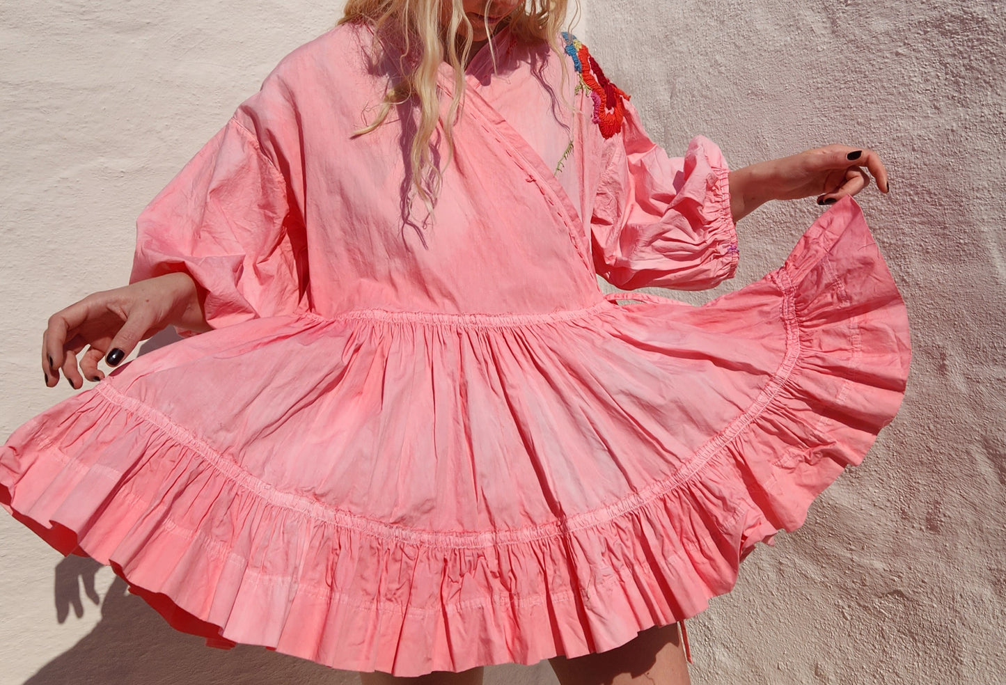 HAND DYED COTTON WRAP DRESS - Pink 02