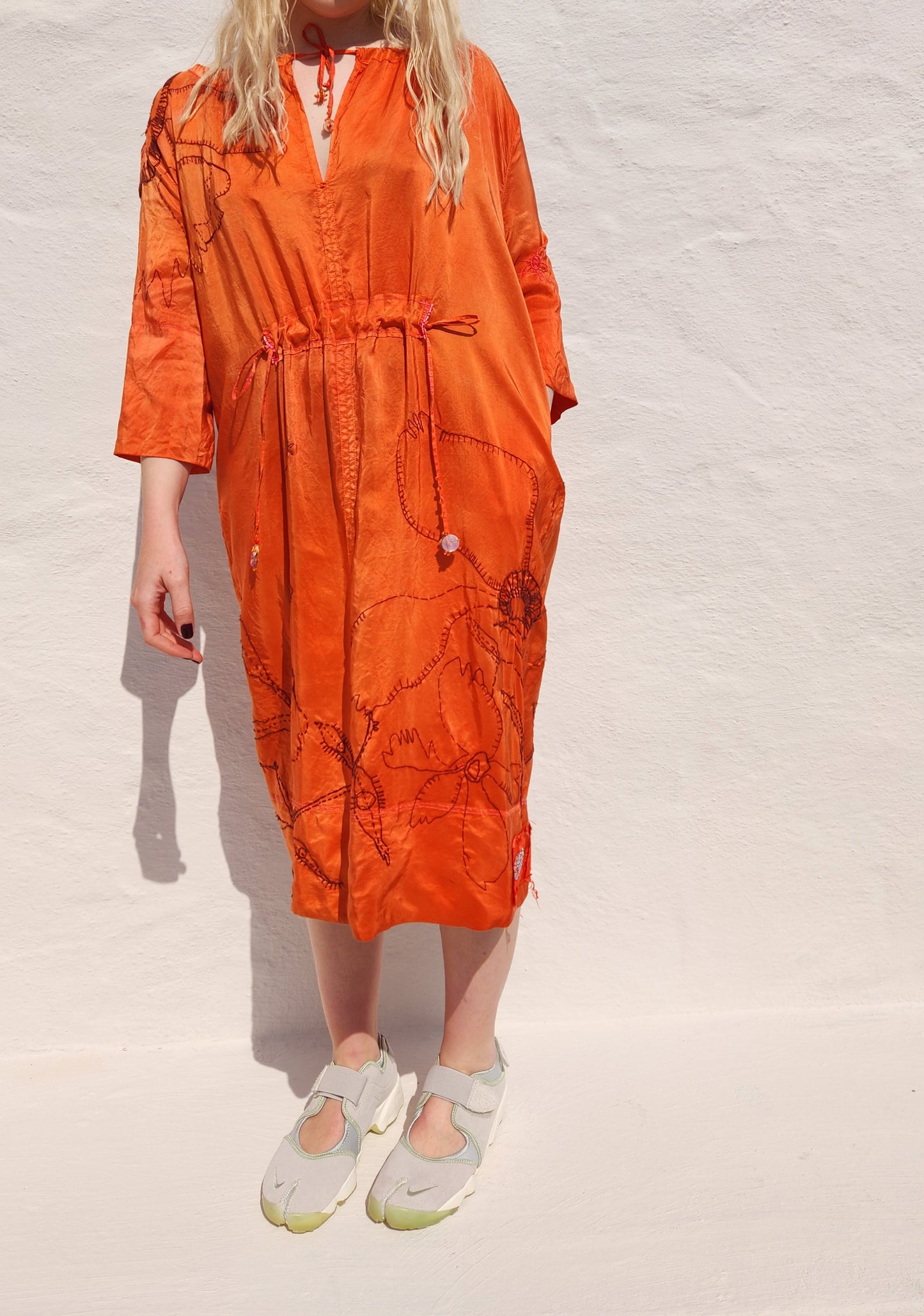 ORANGE SILK GATHER DRESS