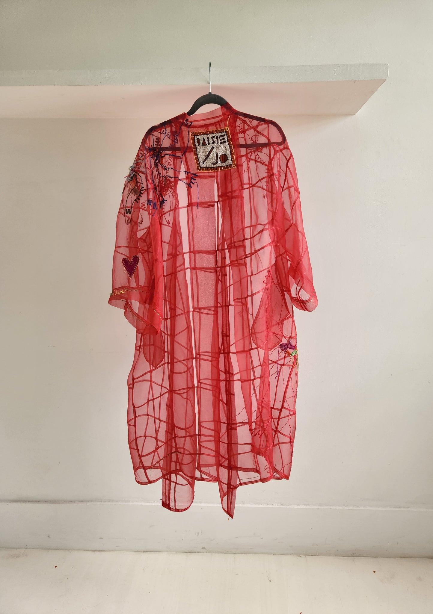 Pink patched silk organza kimono