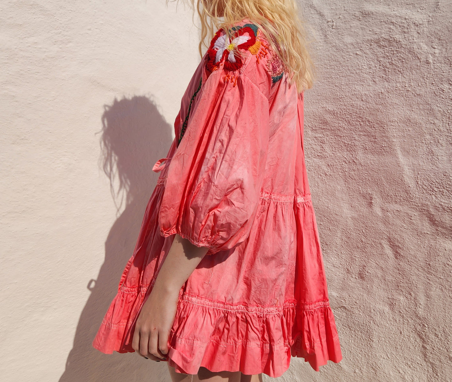 HAND DYED COTTON WRAP DRESS - Pink 01