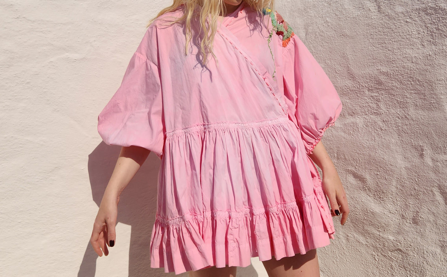 HAND DYED COTTON WRAP DRESS - Pink 03