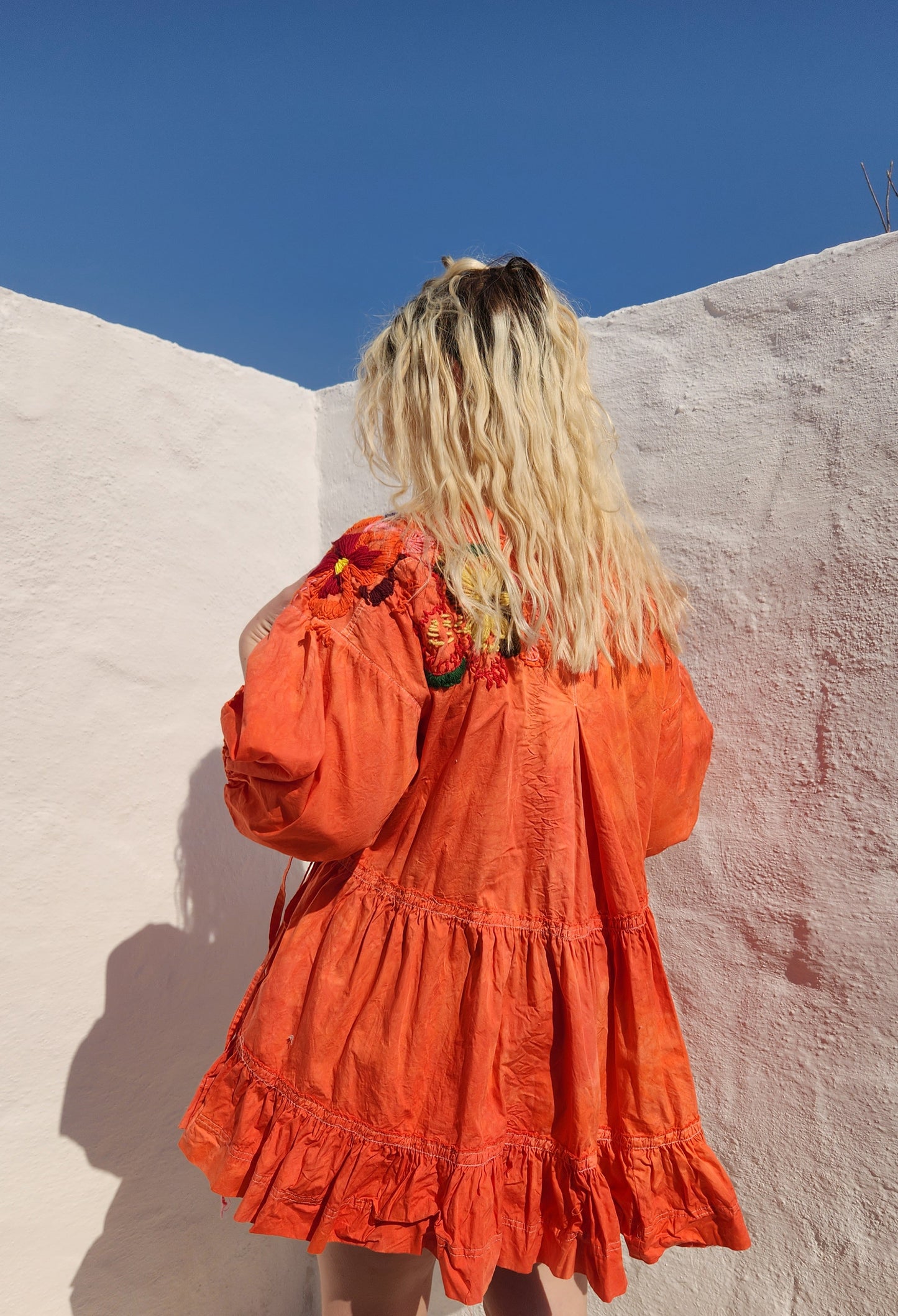 HAND DYED COTTON WRAP DRESS - Orange 02