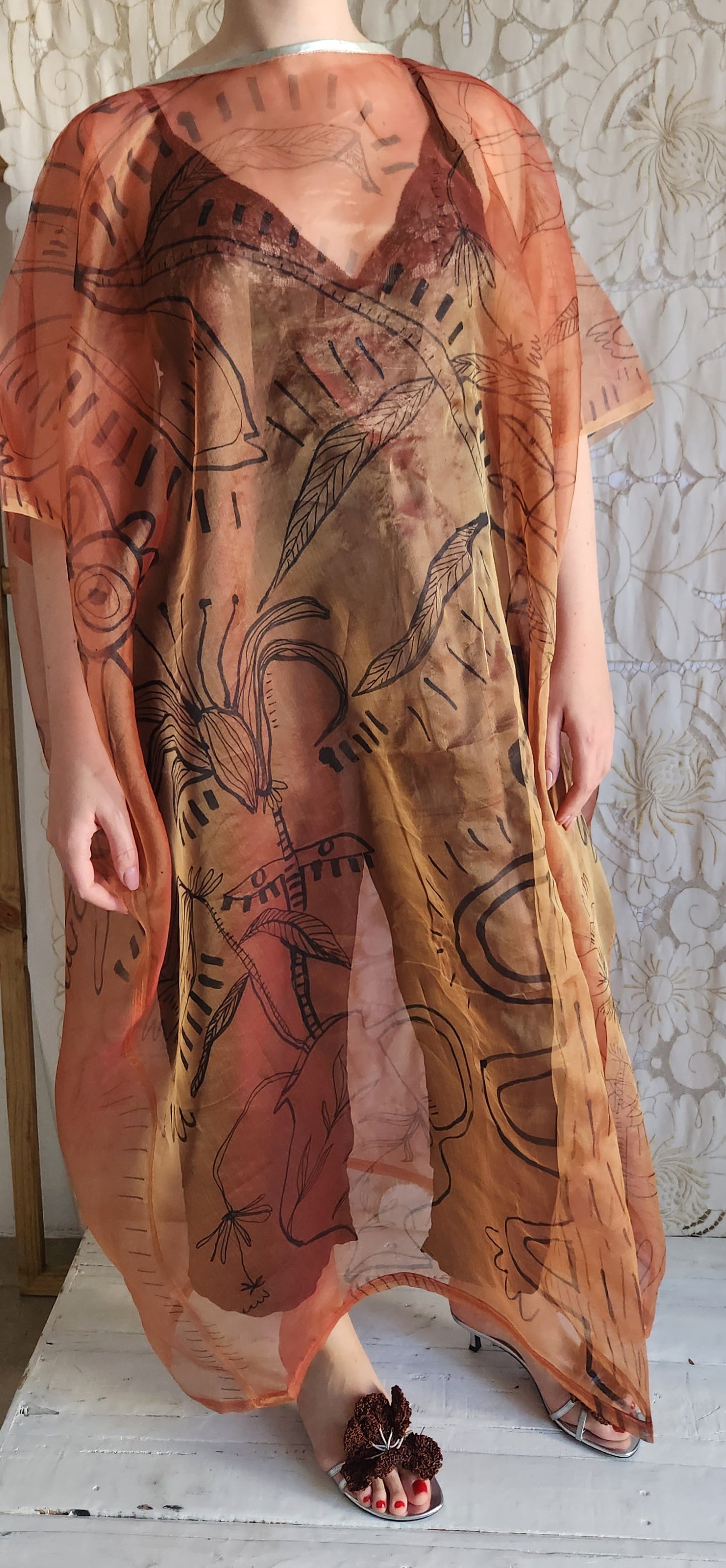 HAND PAINTED SILK ORGANZA DRESS