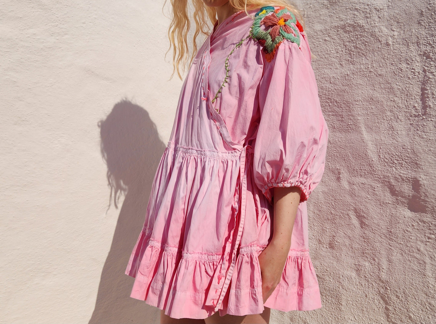 HAND DYED COTTON WRAP DRESS - Pink 03