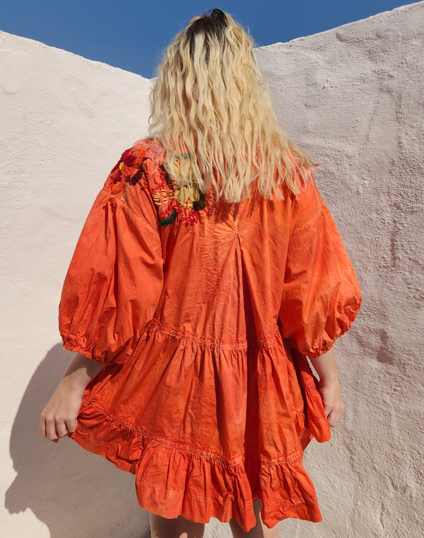 HAND DYED COTTON WRAP DRESS - Orange 02