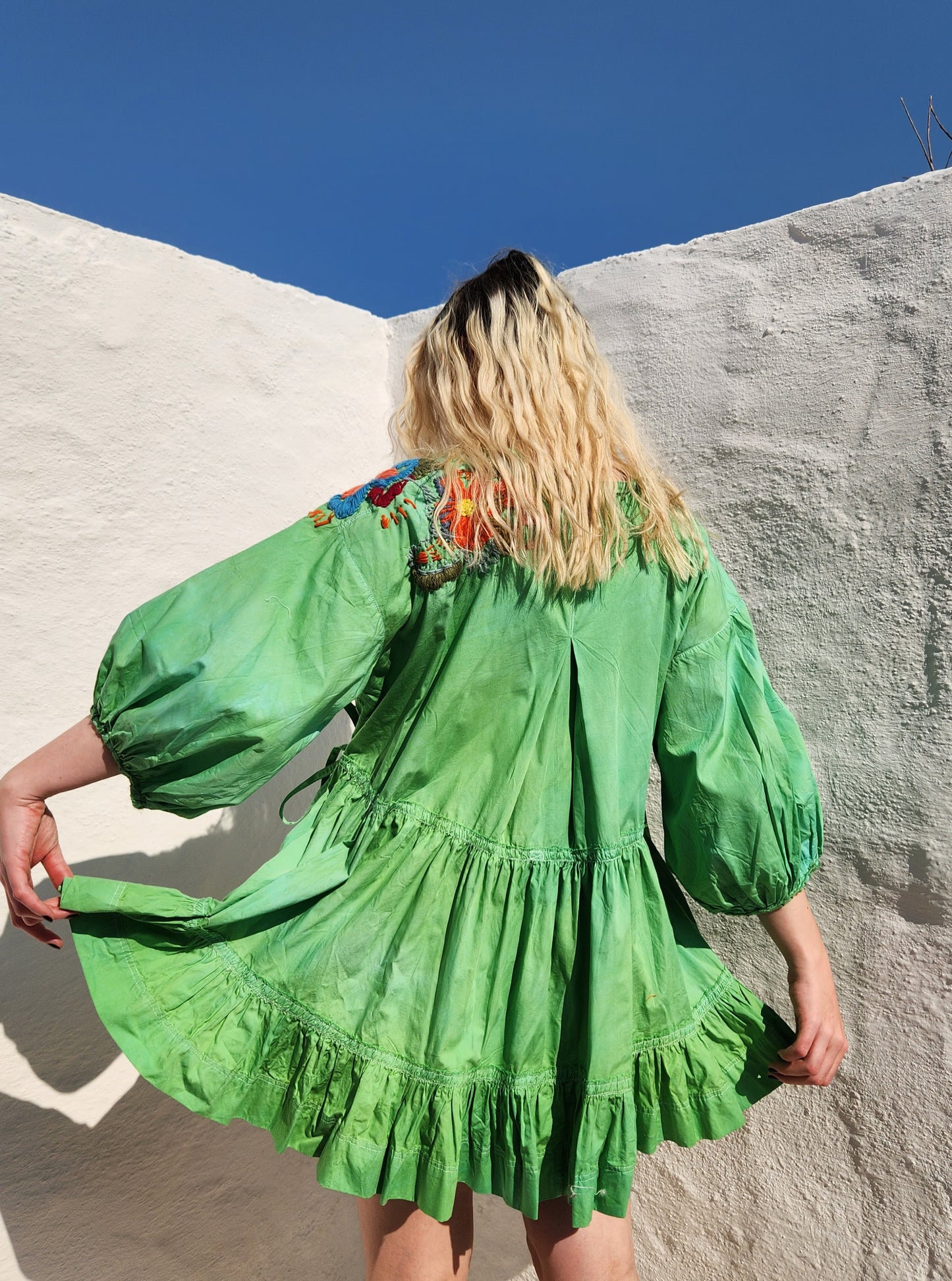 HAND DYED COTTON WRAP DRESS - Green