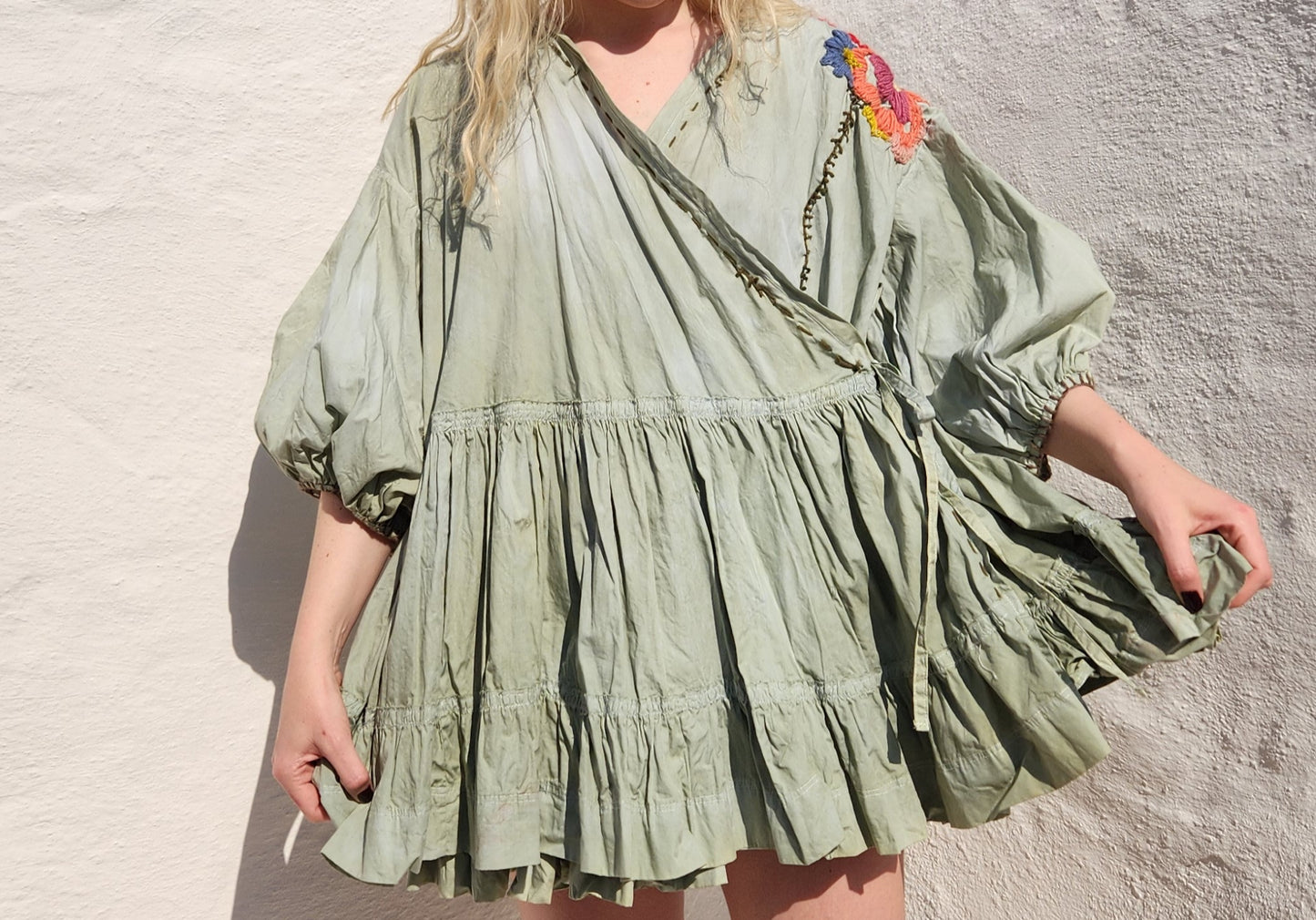 HAND DYED COTTON WRAP DRESS - Sage