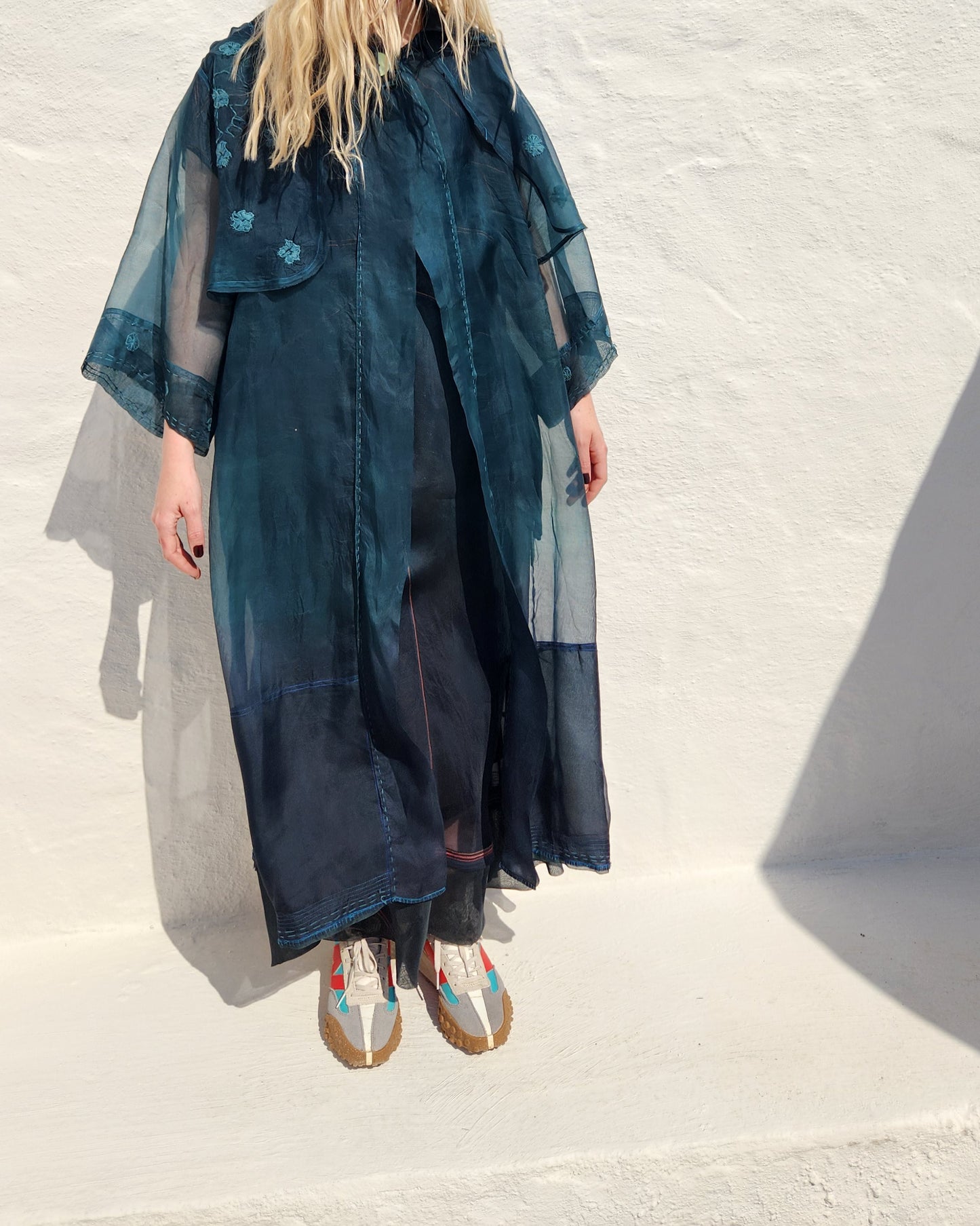 PETROL EMBROIDERED TRENCH COAT
