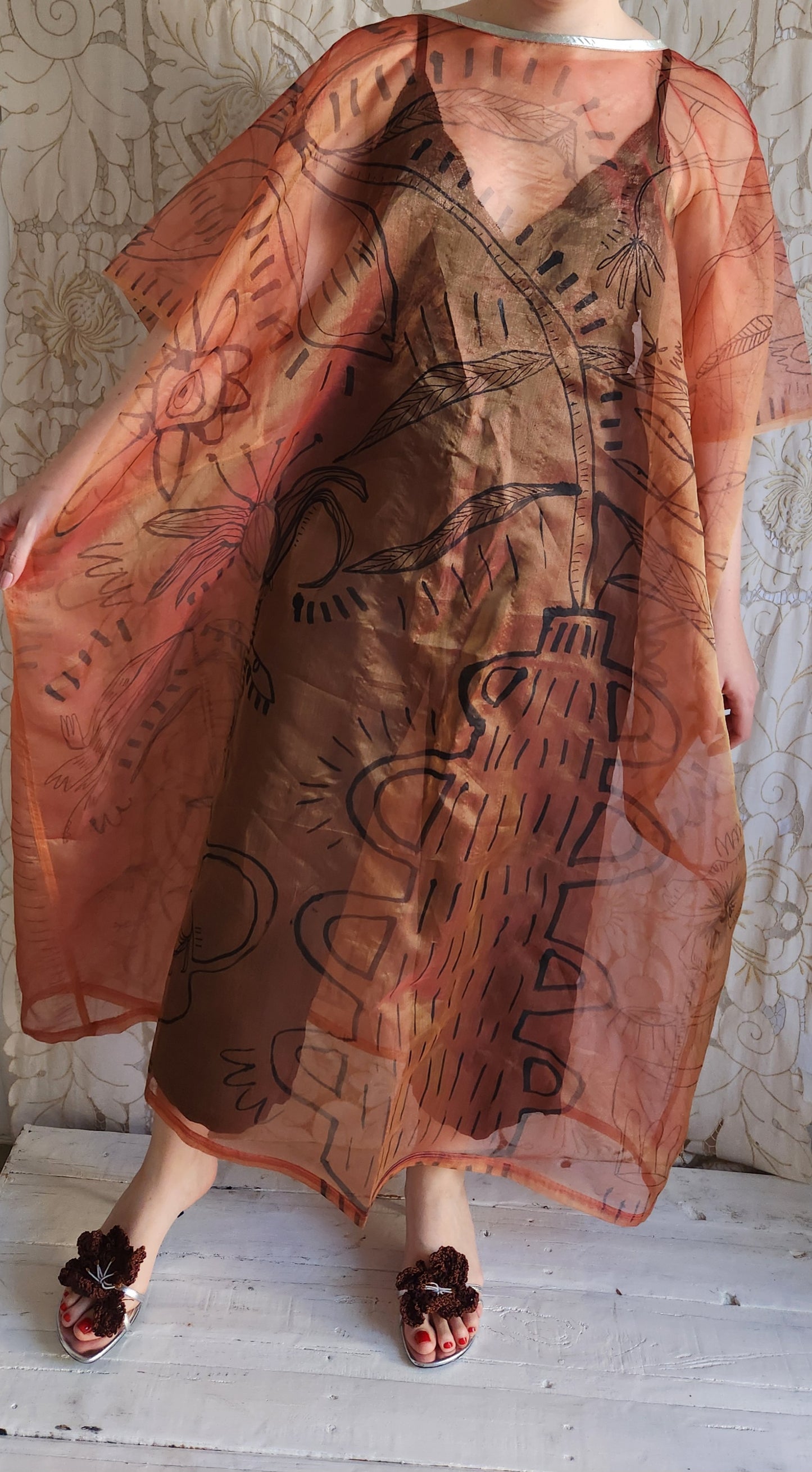 HAND PAINTED SILK ORGANZA DRESS
