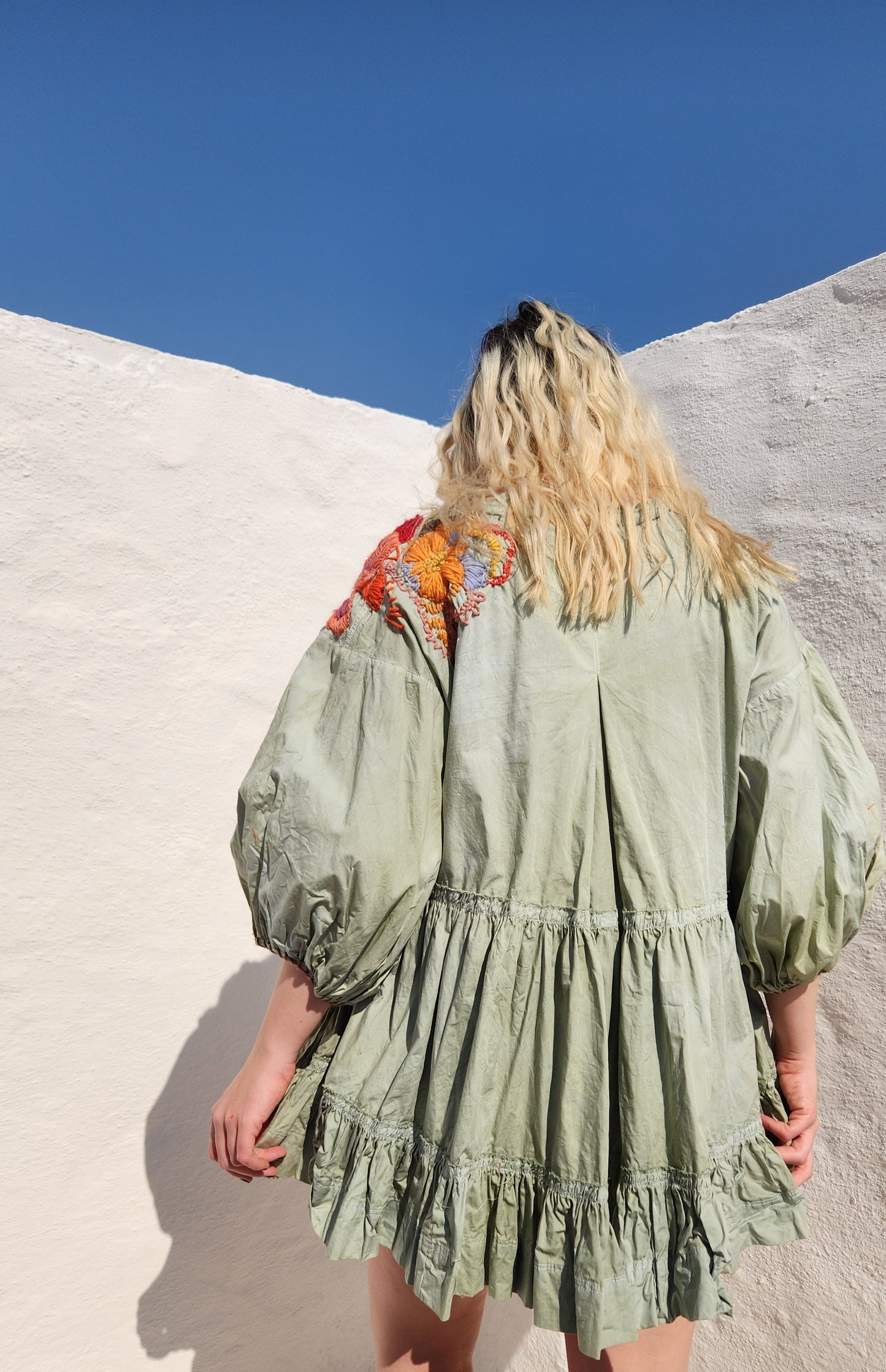 HAND DYED COTTON WRAP DRESS - Sage