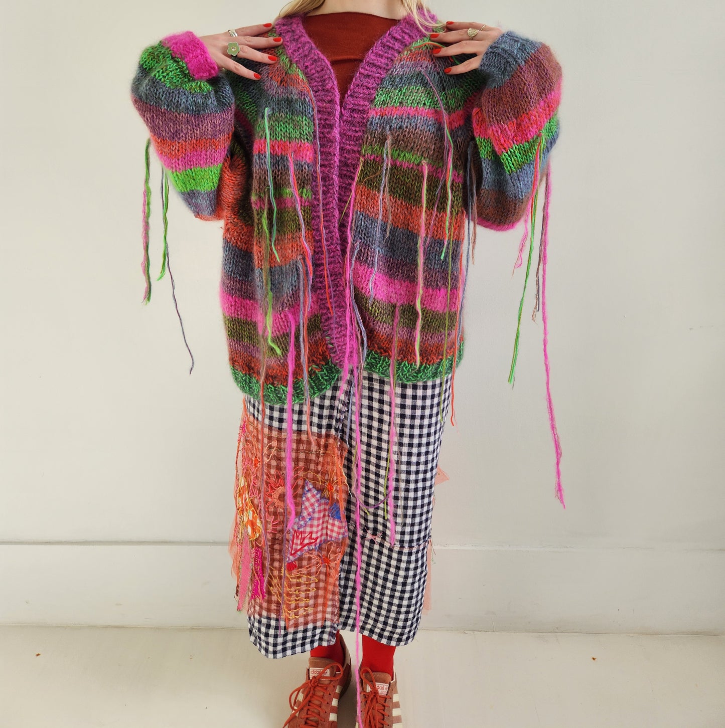Merino wool Balloon sleeve stripe cardigan