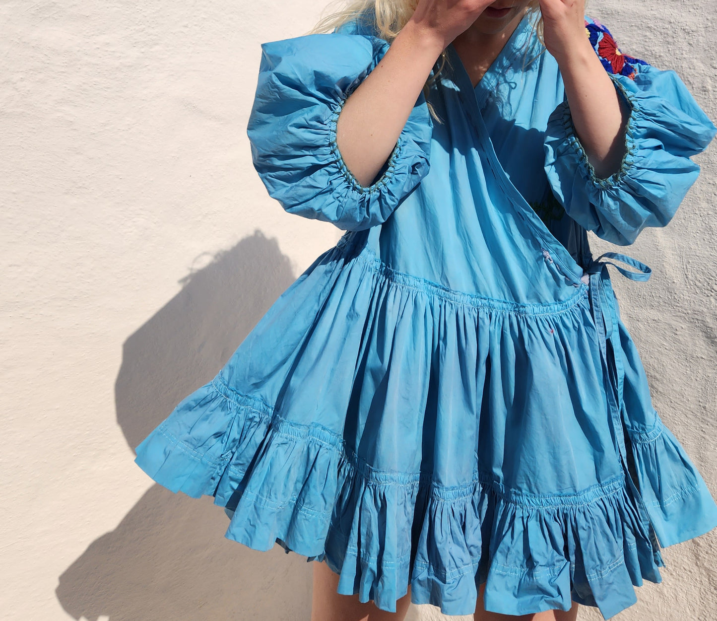 HAND DYED COTTON WRAP DRESS - Blue