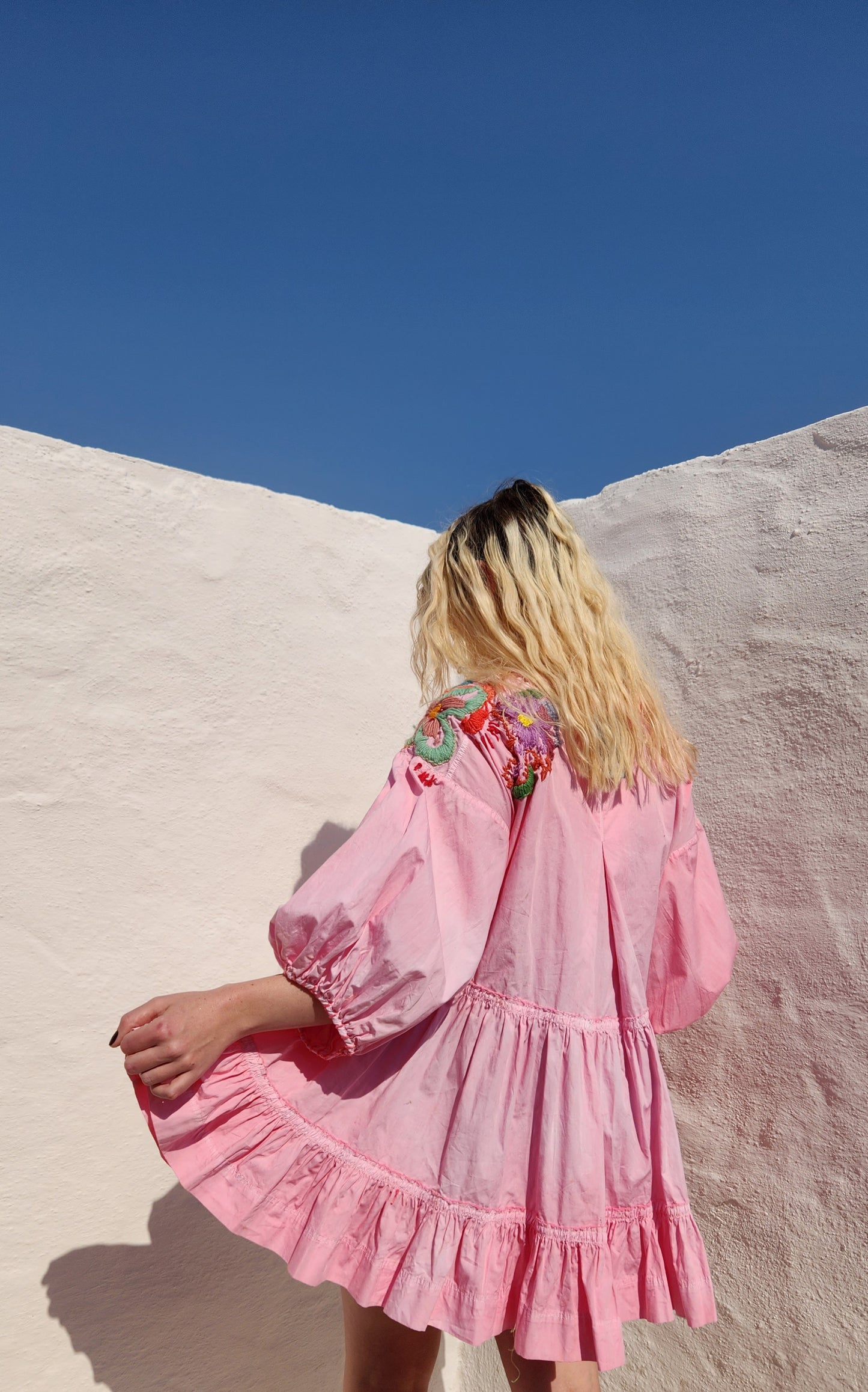 HAND DYED COTTON WRAP DRESS - Pink 03