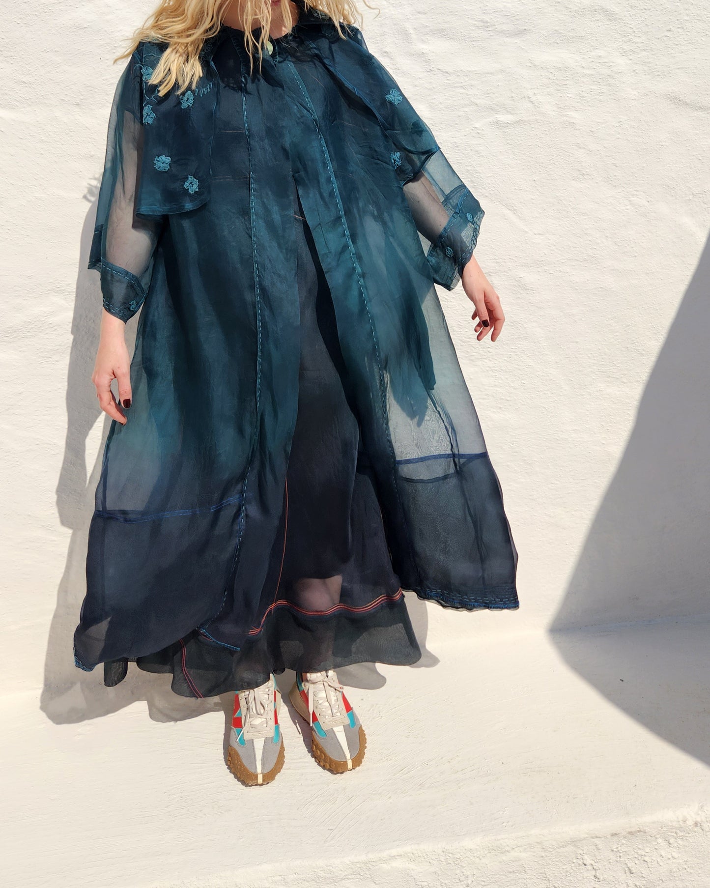 PETROL EMBROIDERED TRENCH COAT