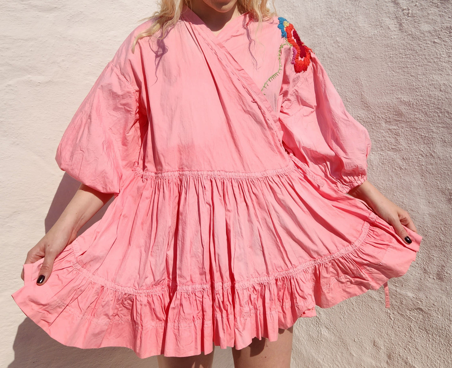 HAND DYED COTTON WRAP DRESS - Pink 02